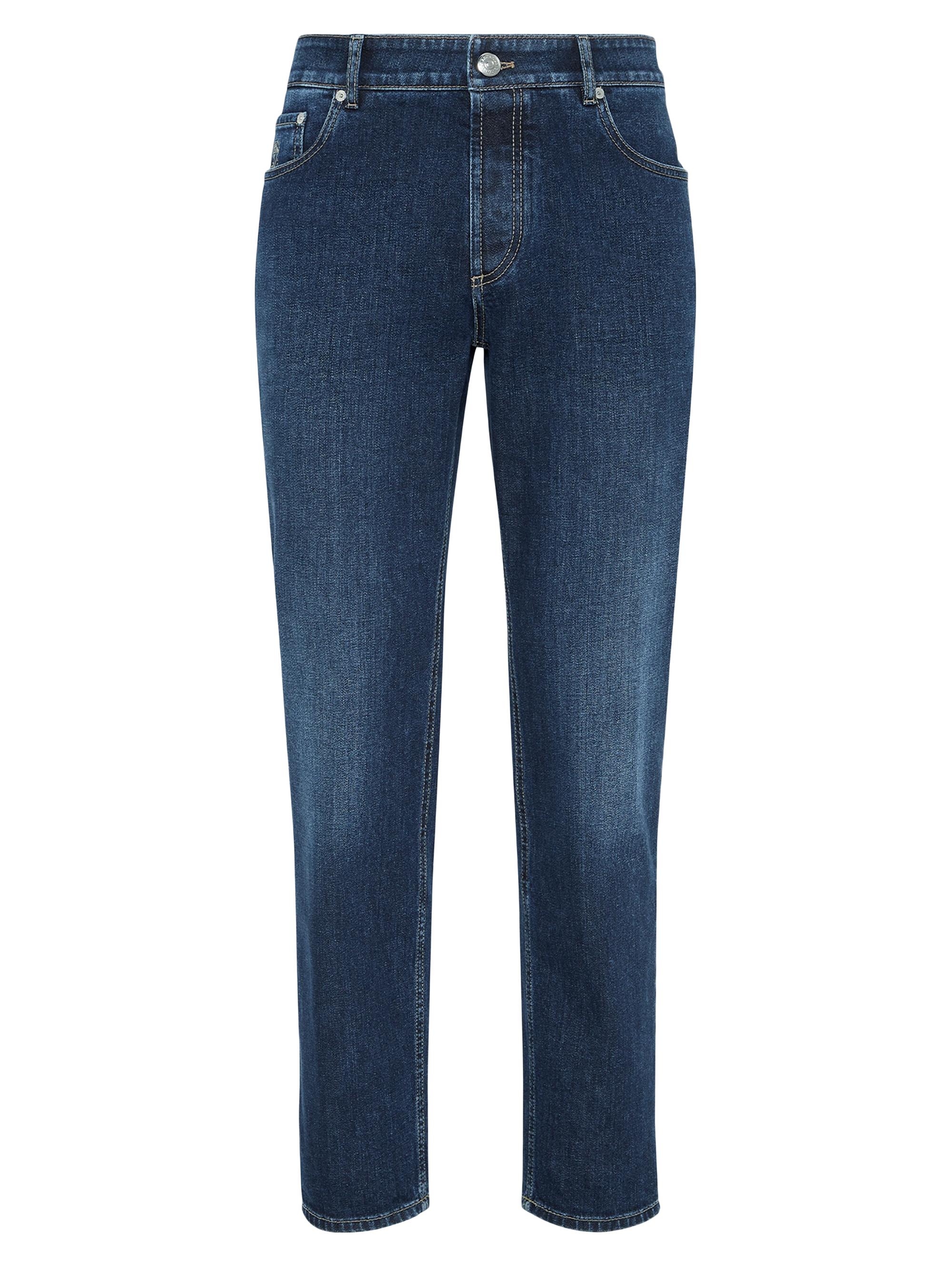 Brunello Cucinelli Men's Comfort Cotton Denim Traditional Fit Five Pocket Jeans - Dark Denim