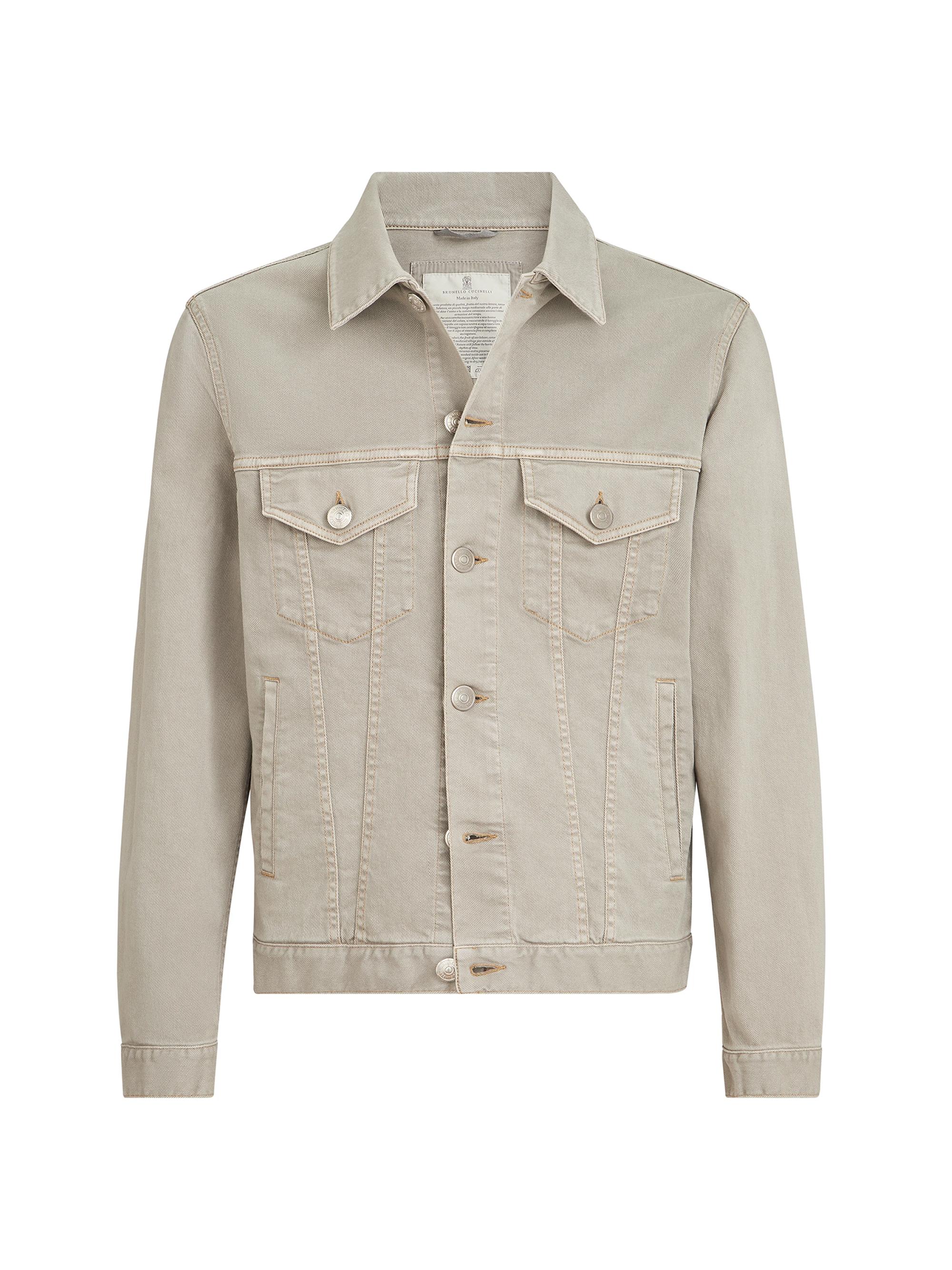 Brunello Cucinelli Men's Garment Dyed Four Pocket Jacket in Lightweight Denim - Beige Khaki