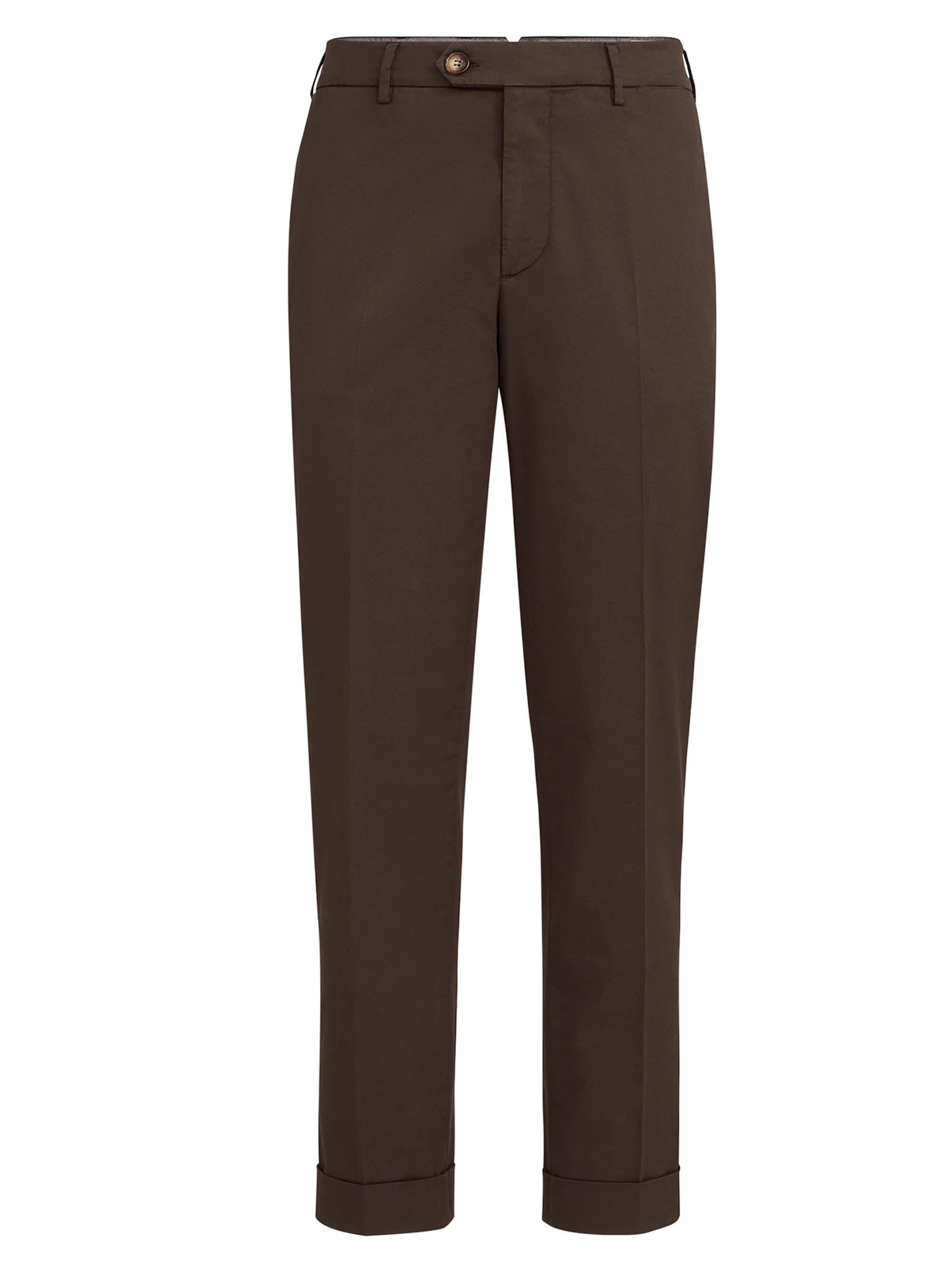 Brunello Cucinelli Men's American Pima Cotton Comfort Gabardine Italian Fit Trousers - Brown