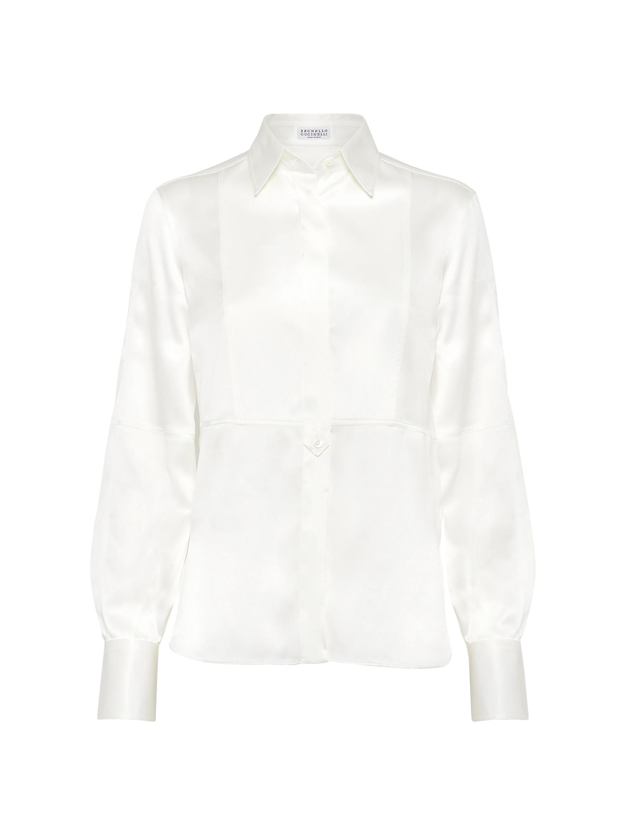 Brunello Cucinelli Women's Stretch Silk Satin Shirt with Monili - White | Thumbnail 7