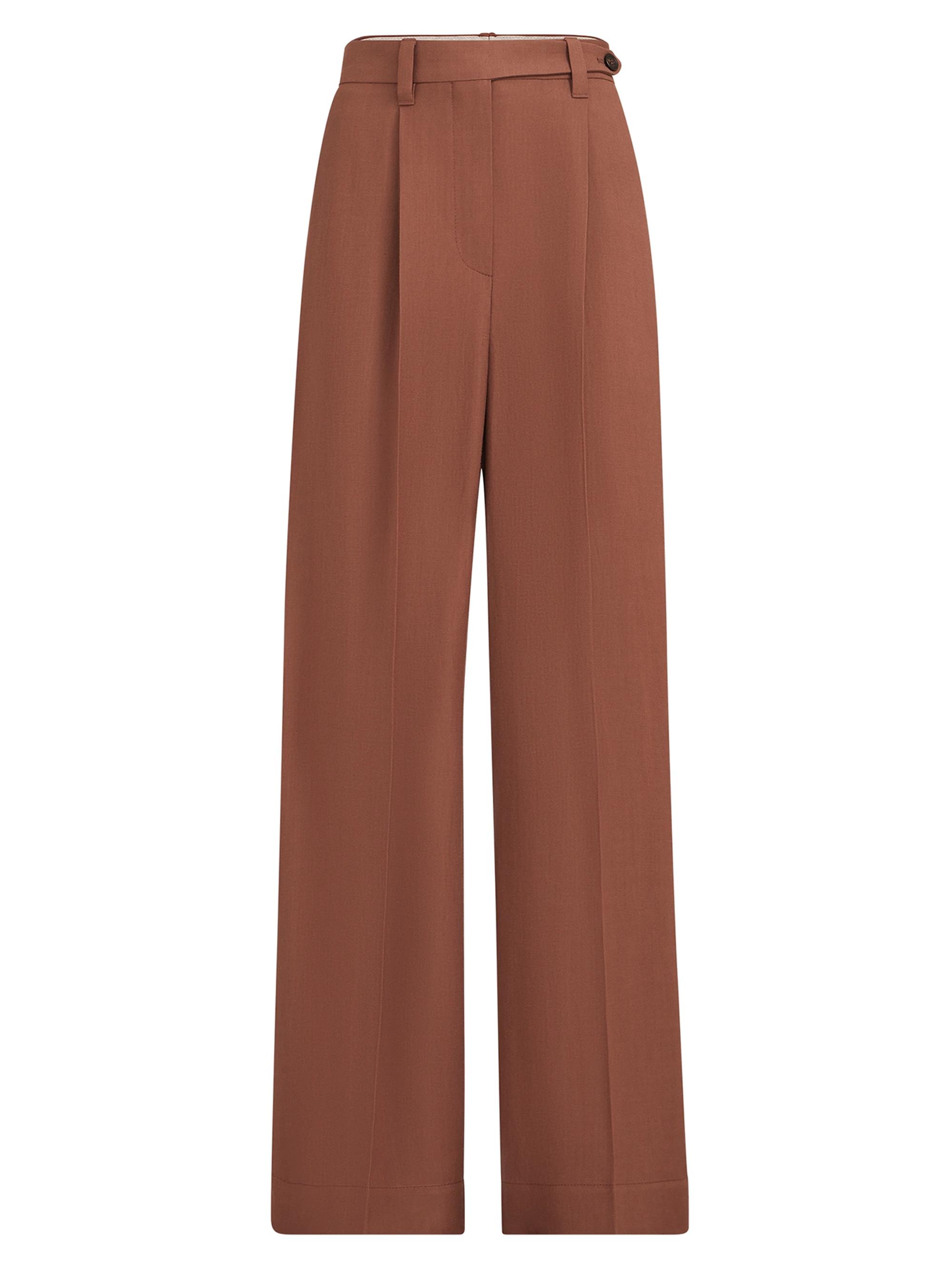 Brunello Cucinelli Women's Viscose and Linen Fluid Twill Wide Trousers with Monili - Red