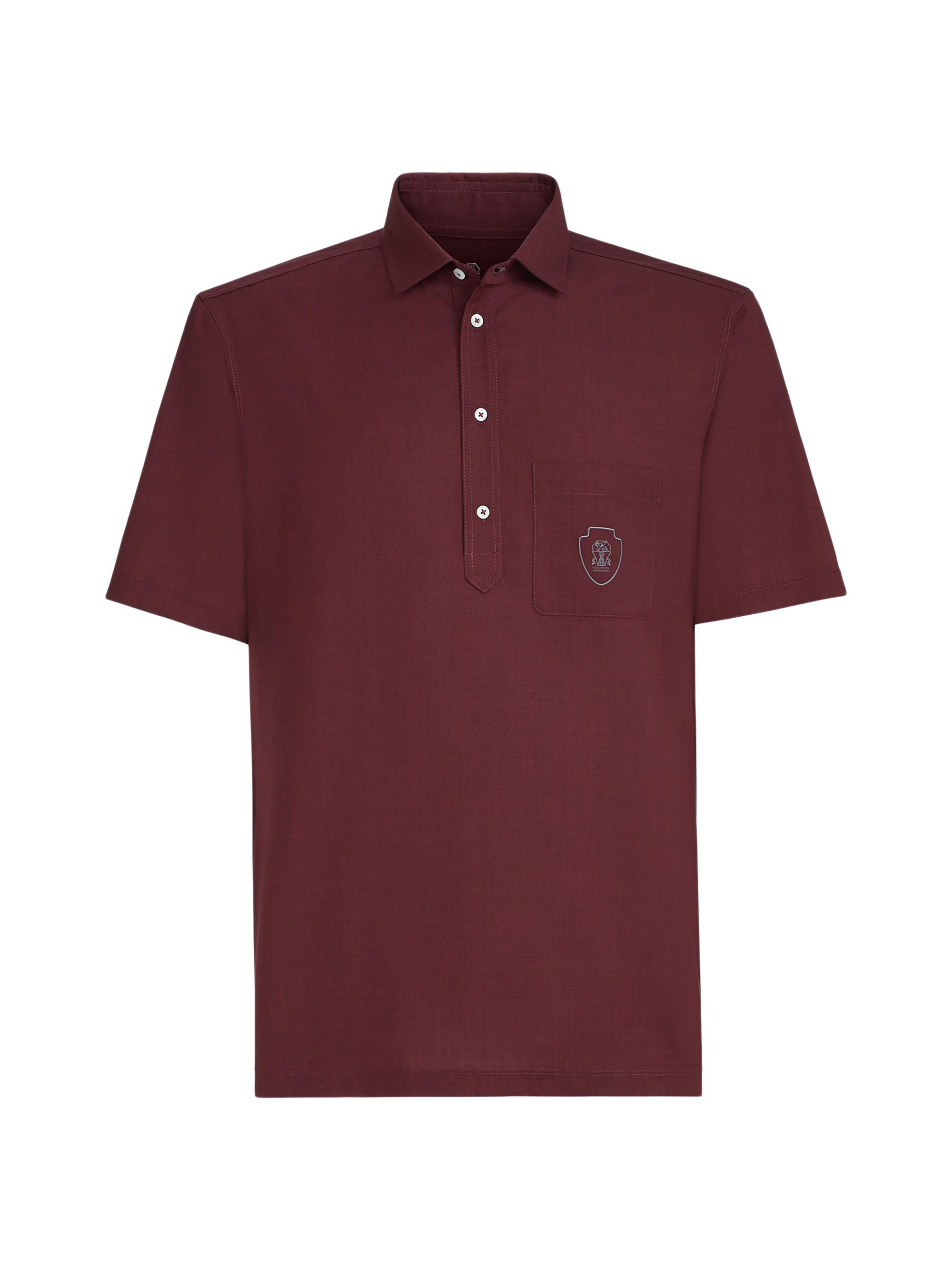 Brunello Cucinelli Men's Virgin Wool Poplin Polo Shirt - Cherry