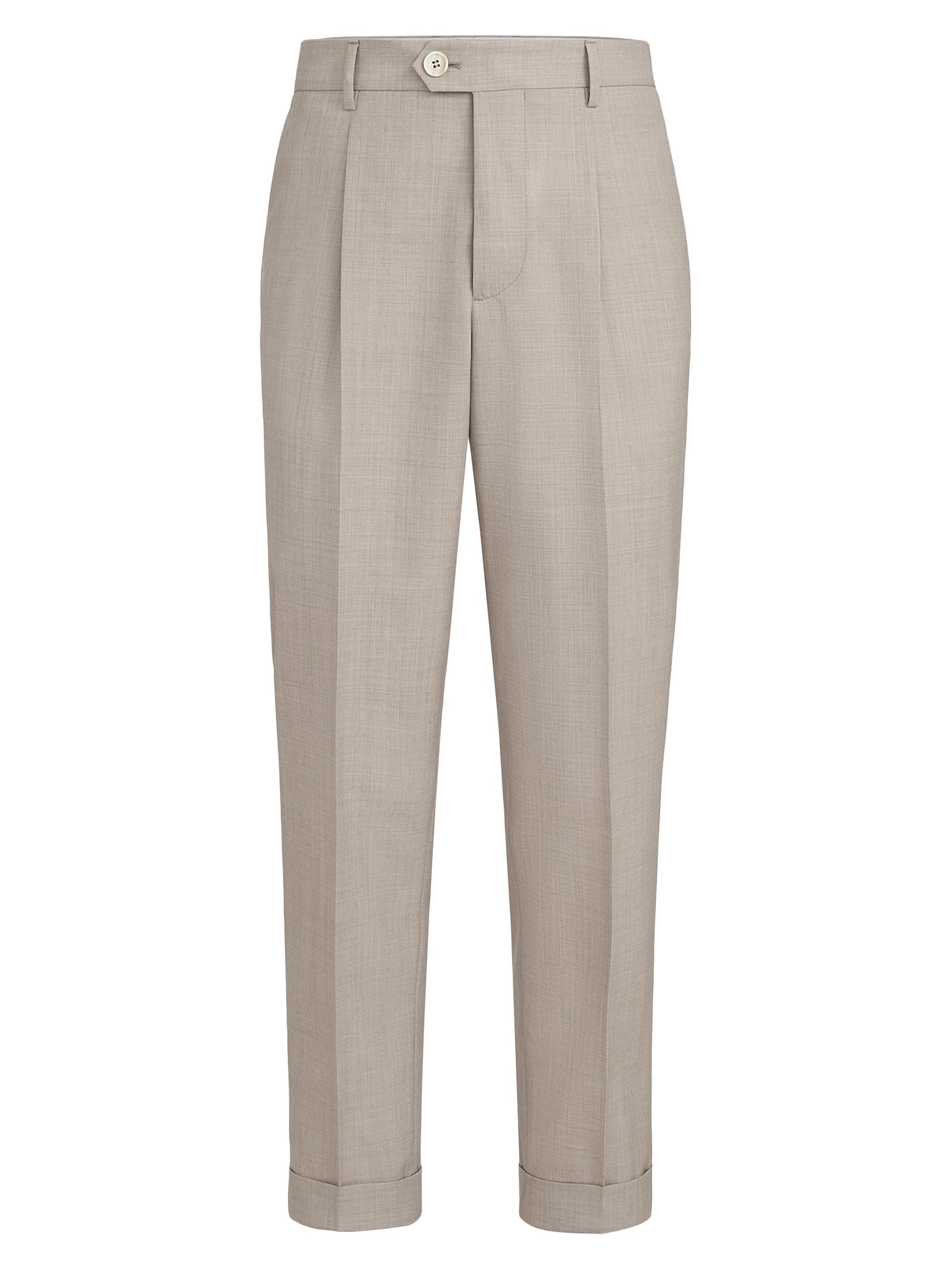 Brunello Cucinelli Men's Virgin Wool Fresco Trousers with Pleats - Brown