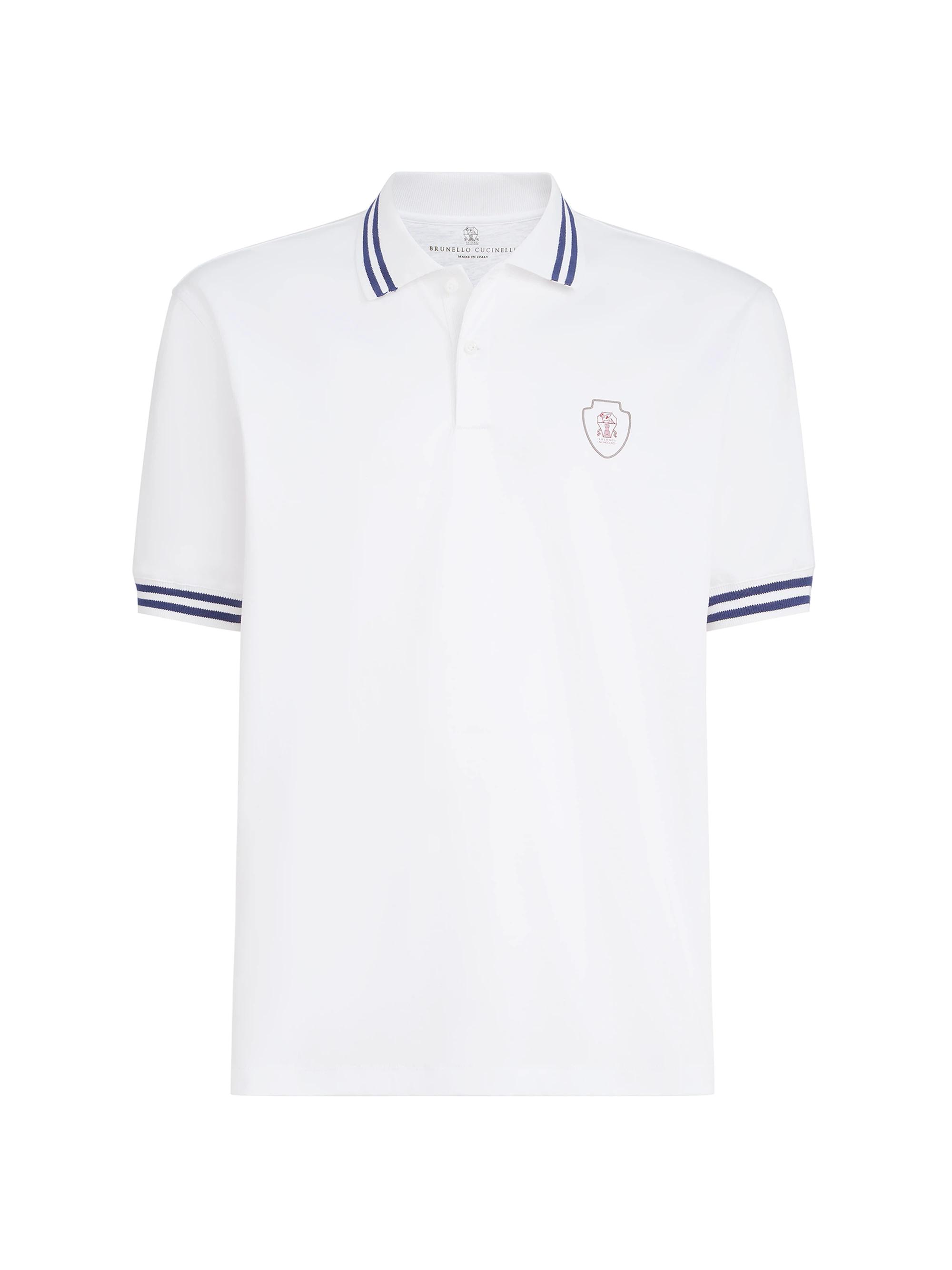Brunello Cucinelli Men's Cotton Jersey Polo Shirt with Striped Collar - Panama