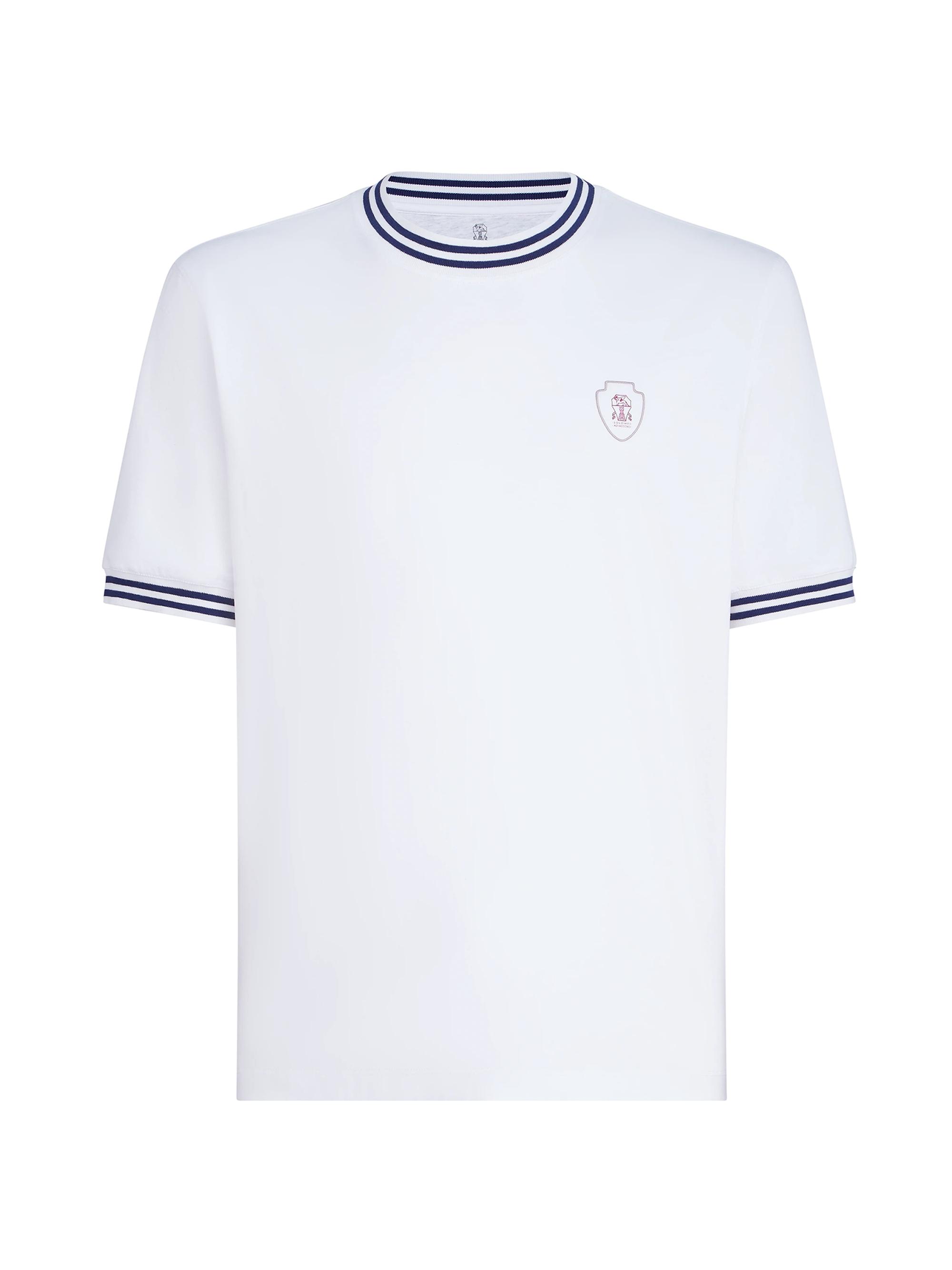 Brunello Cucinelli Men's Cotton Jersey Crew-Neck T Shirt with Logo - White