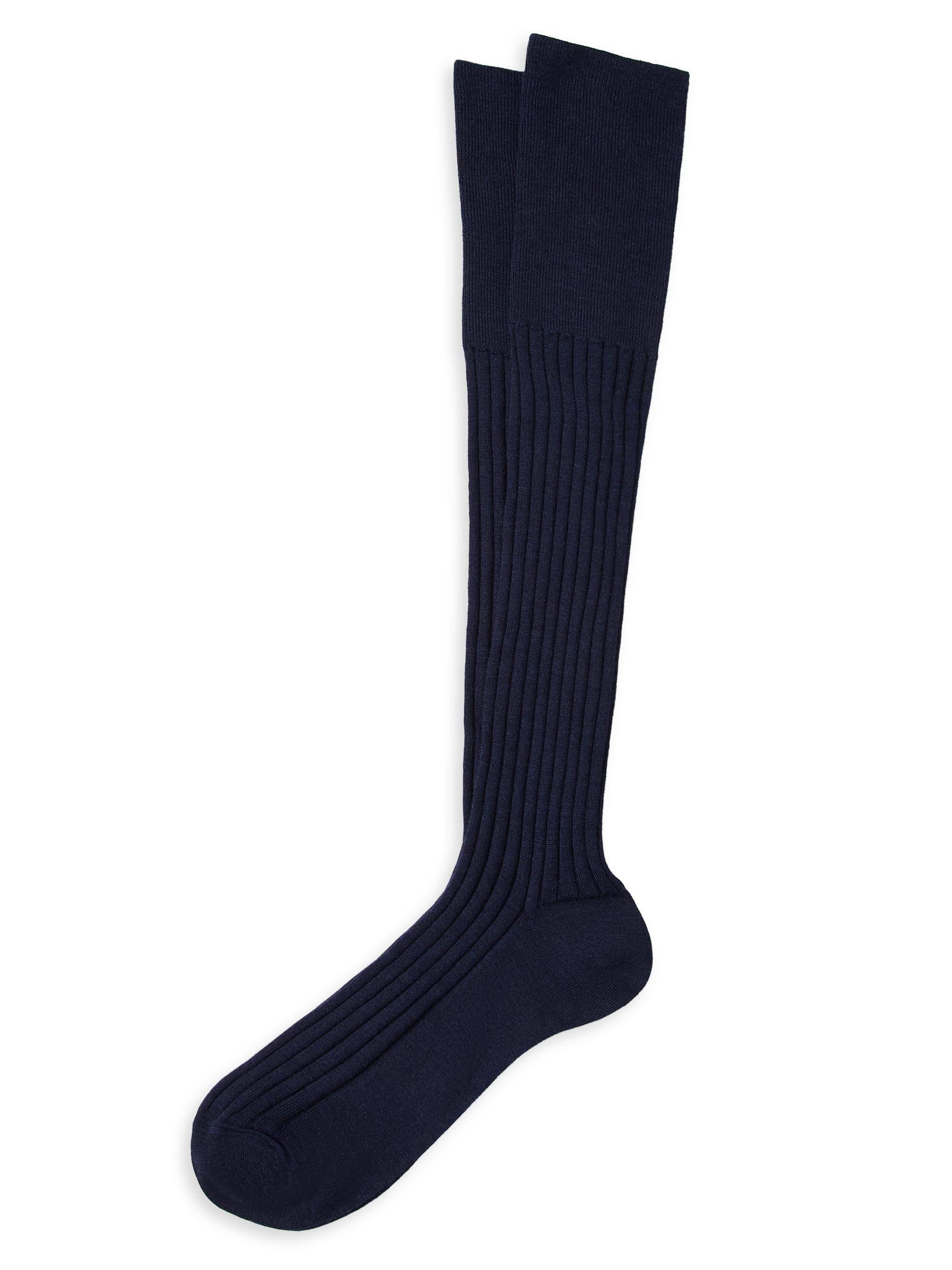 Brunello Cucinelli Men's Virgin Wool and Cashmere Rib Knit Socks - Blue