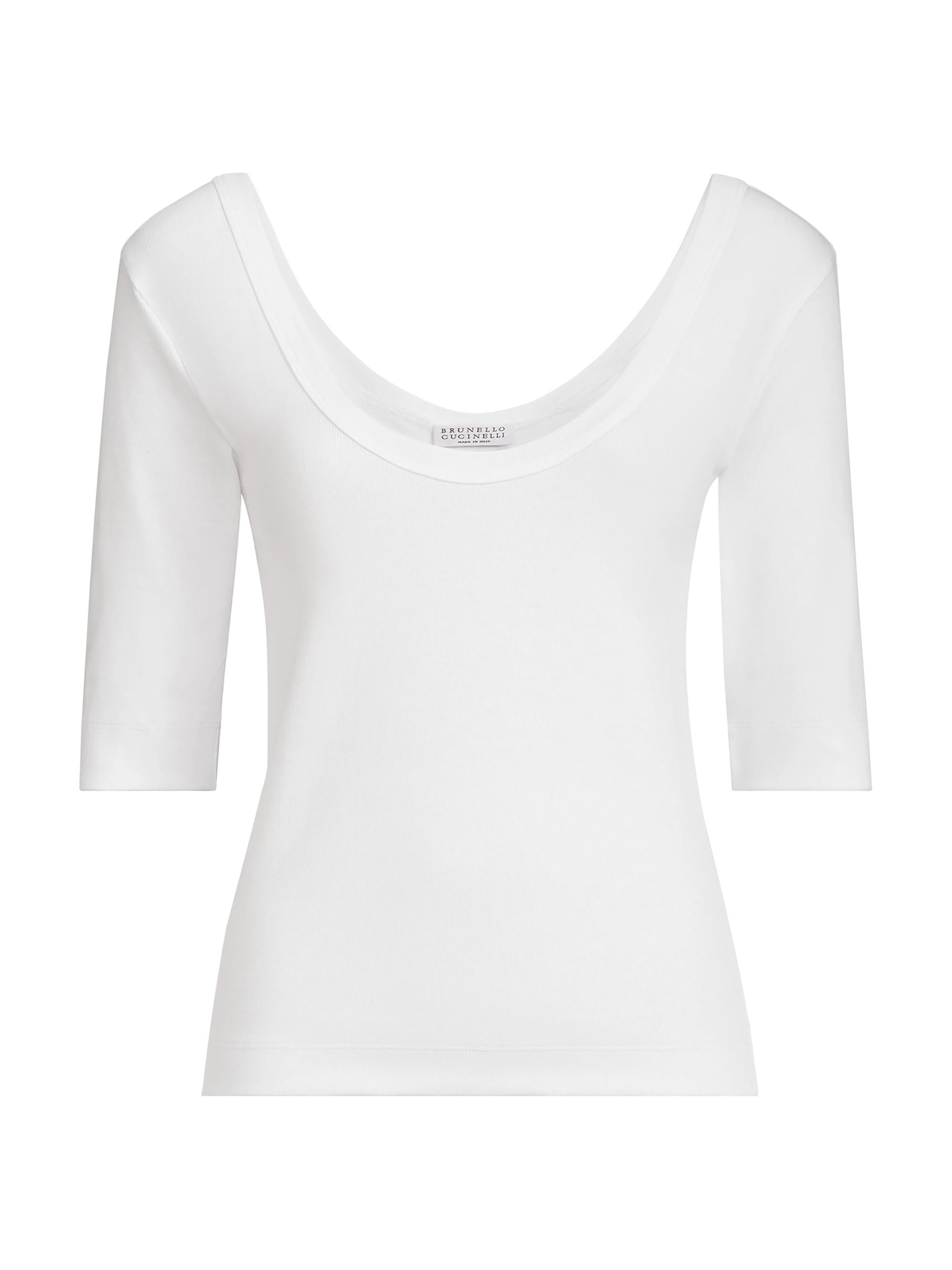 Brunello Cucinelli Women's Stretch Cotton Ribbed Jersey T-Shirt with Monili - White