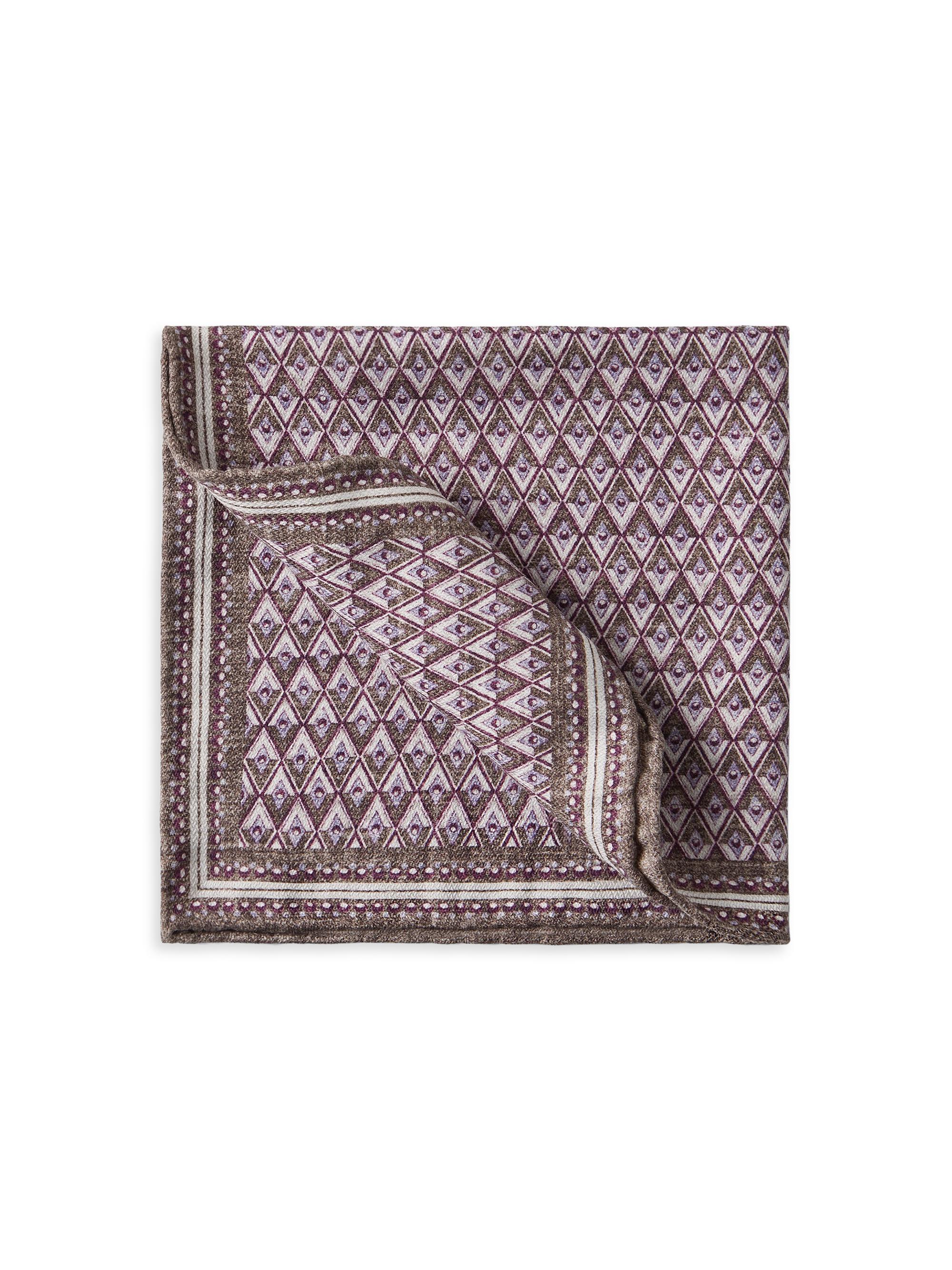 Brunello Cucinelli Men's Silk Pocket Square with Geometric Design - Bordeaux