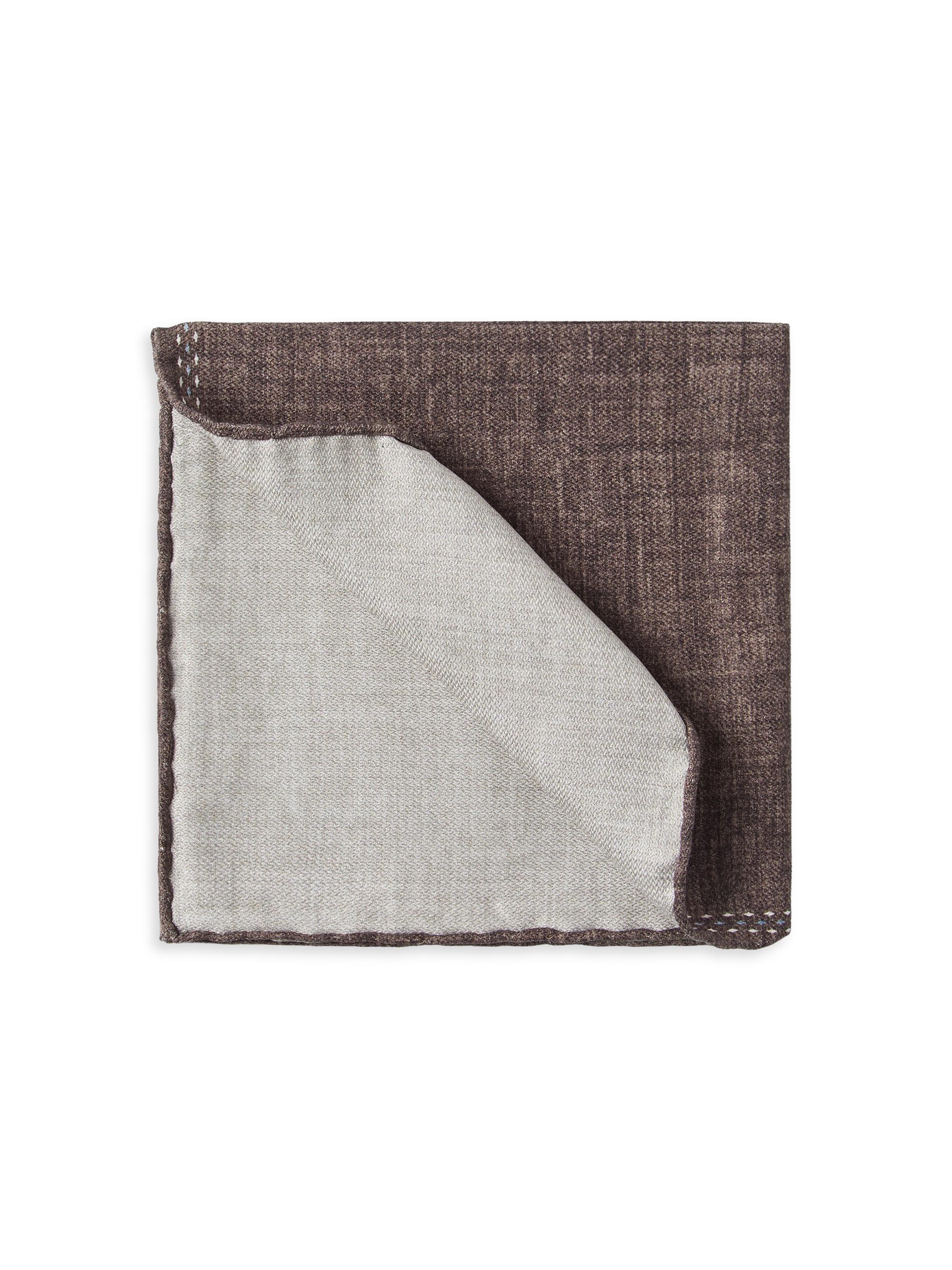 Brunello Cucinelli Men's Silk Pocket Square with Printed Logo - Brown