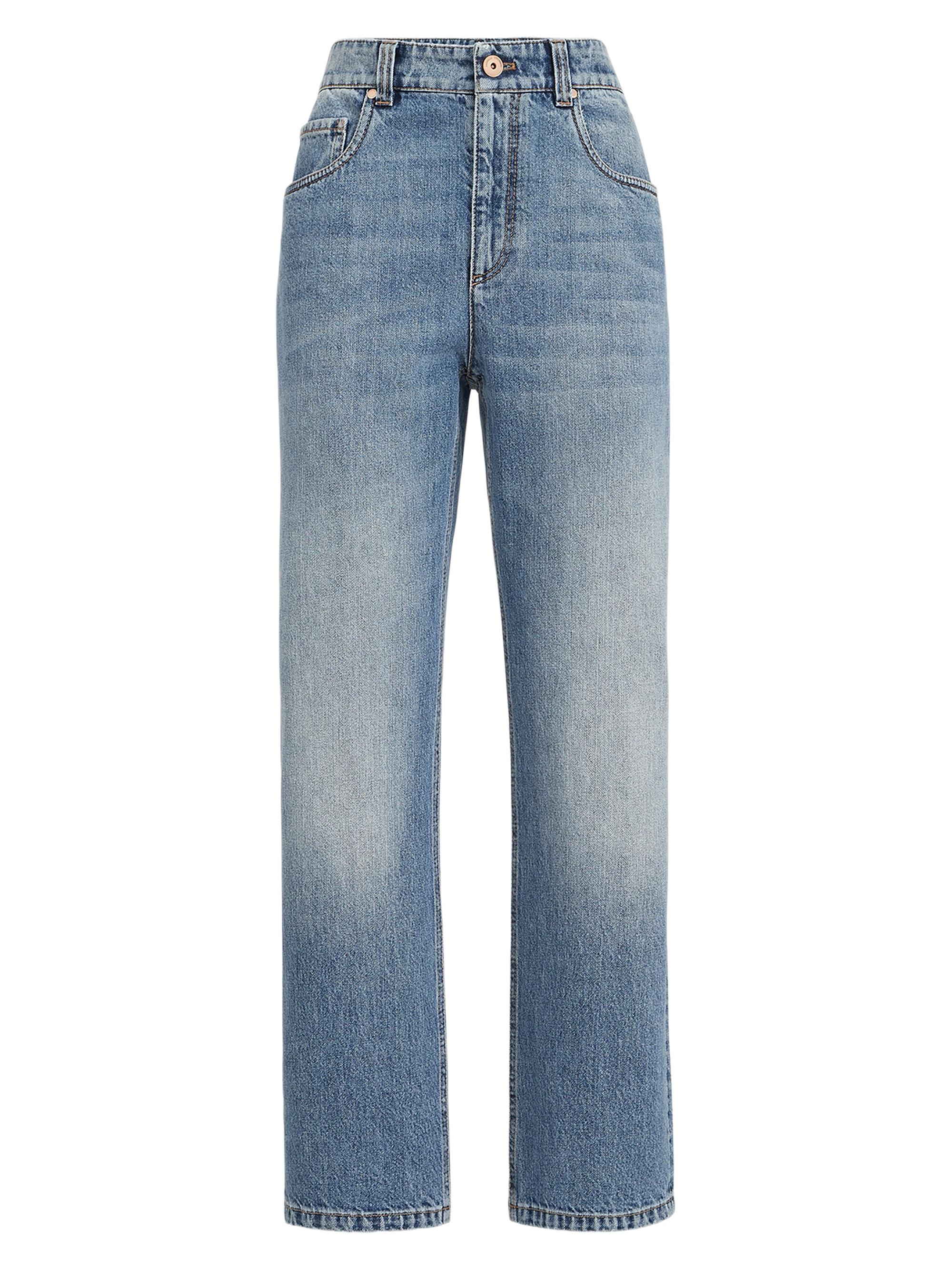 Brunello Cucinelli Women's Authentic Denim Retro Five Pocket Trousers with Monili - Light Denim