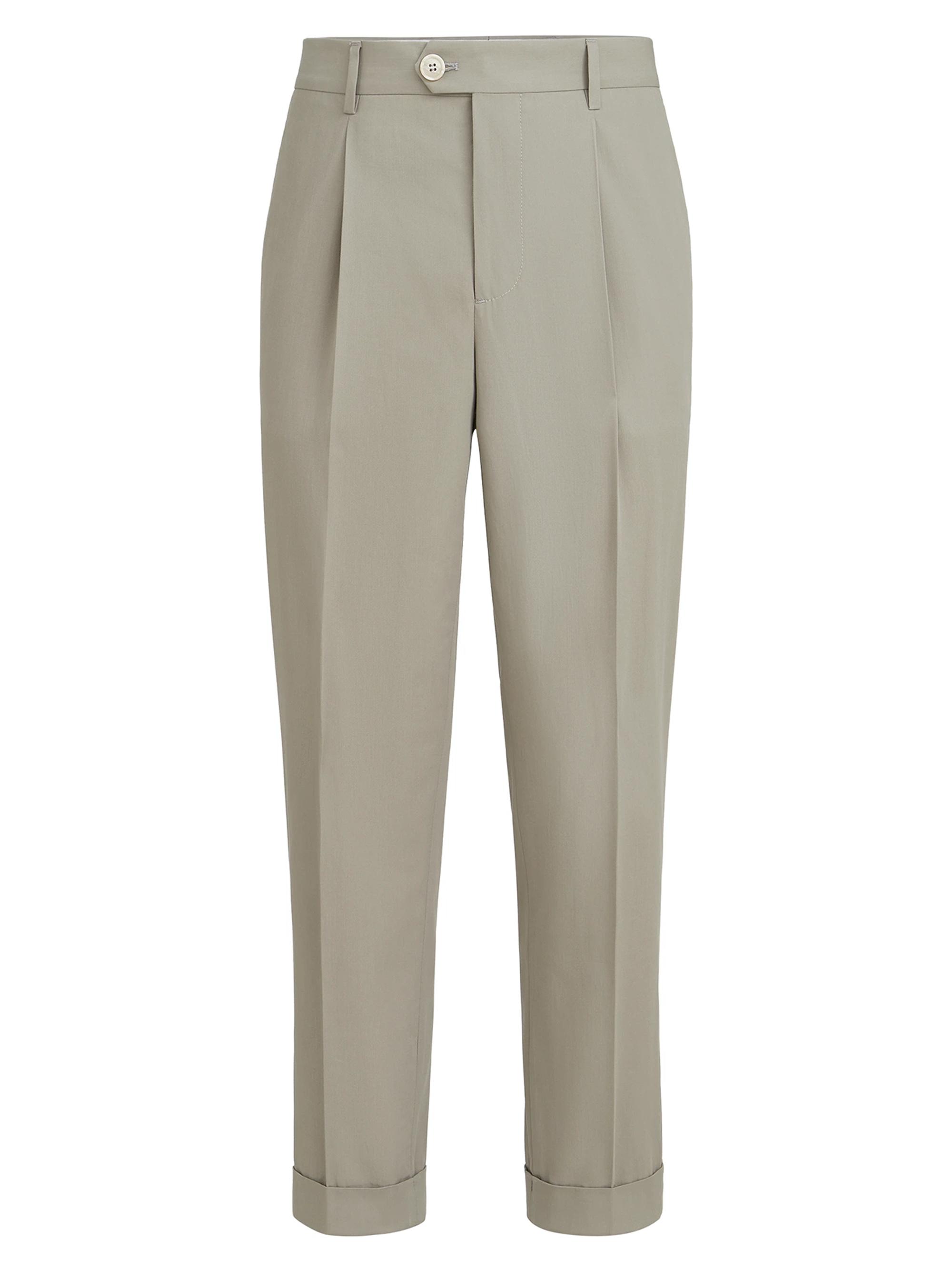 Brunello Cucinelli Men's Cotton Crêpe Batavia Trousers with Pleats - Khaki