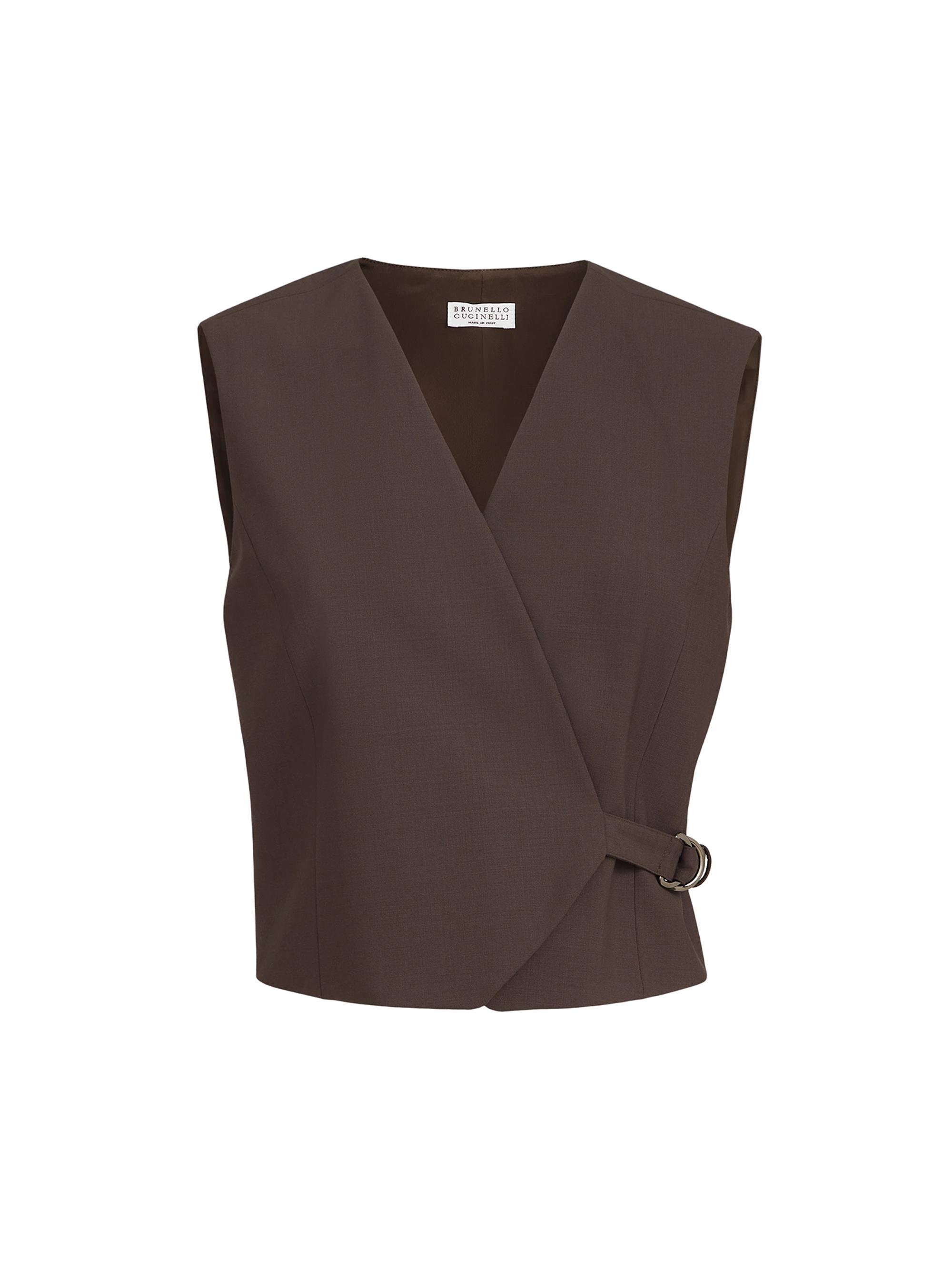 Brunello Cucinelli Women's Tropical Luxury Wool Vest with Monili - Cocoa