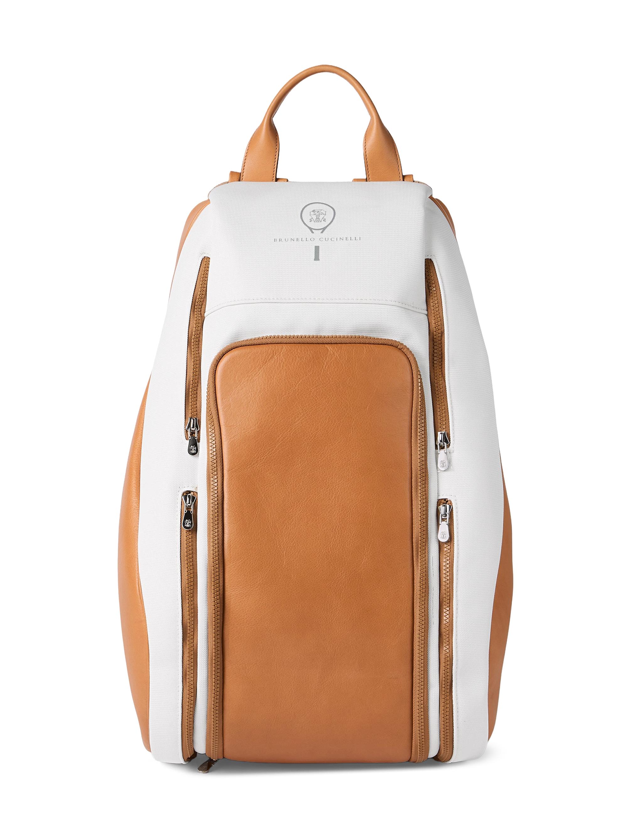 Brunello Cucinelli Men's Leather And Techno Fabric Padel Backpack - Natural Brown