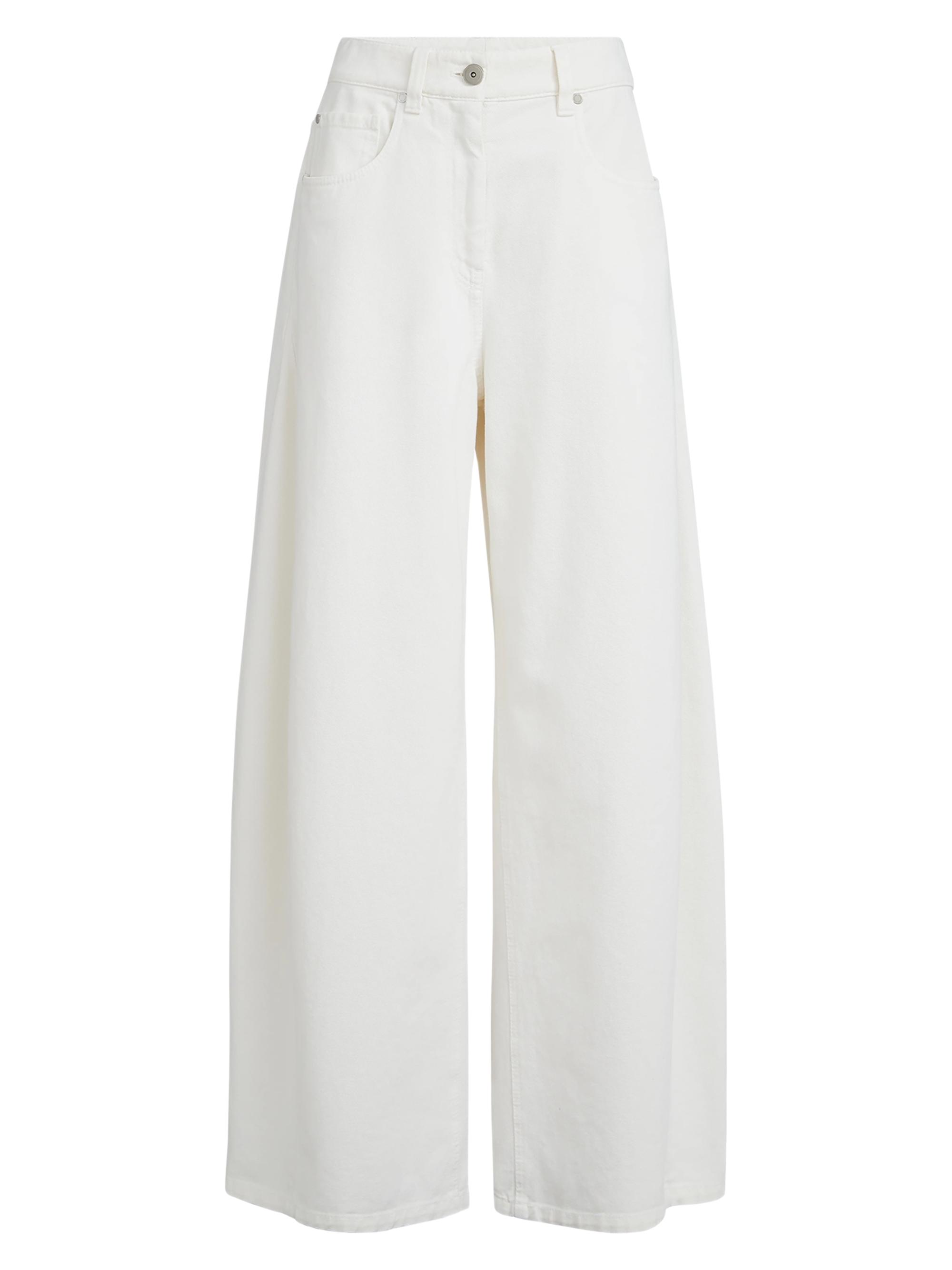 Brunello Cucinelli Women's Dyed Denim Wide Trousers with Monili - White