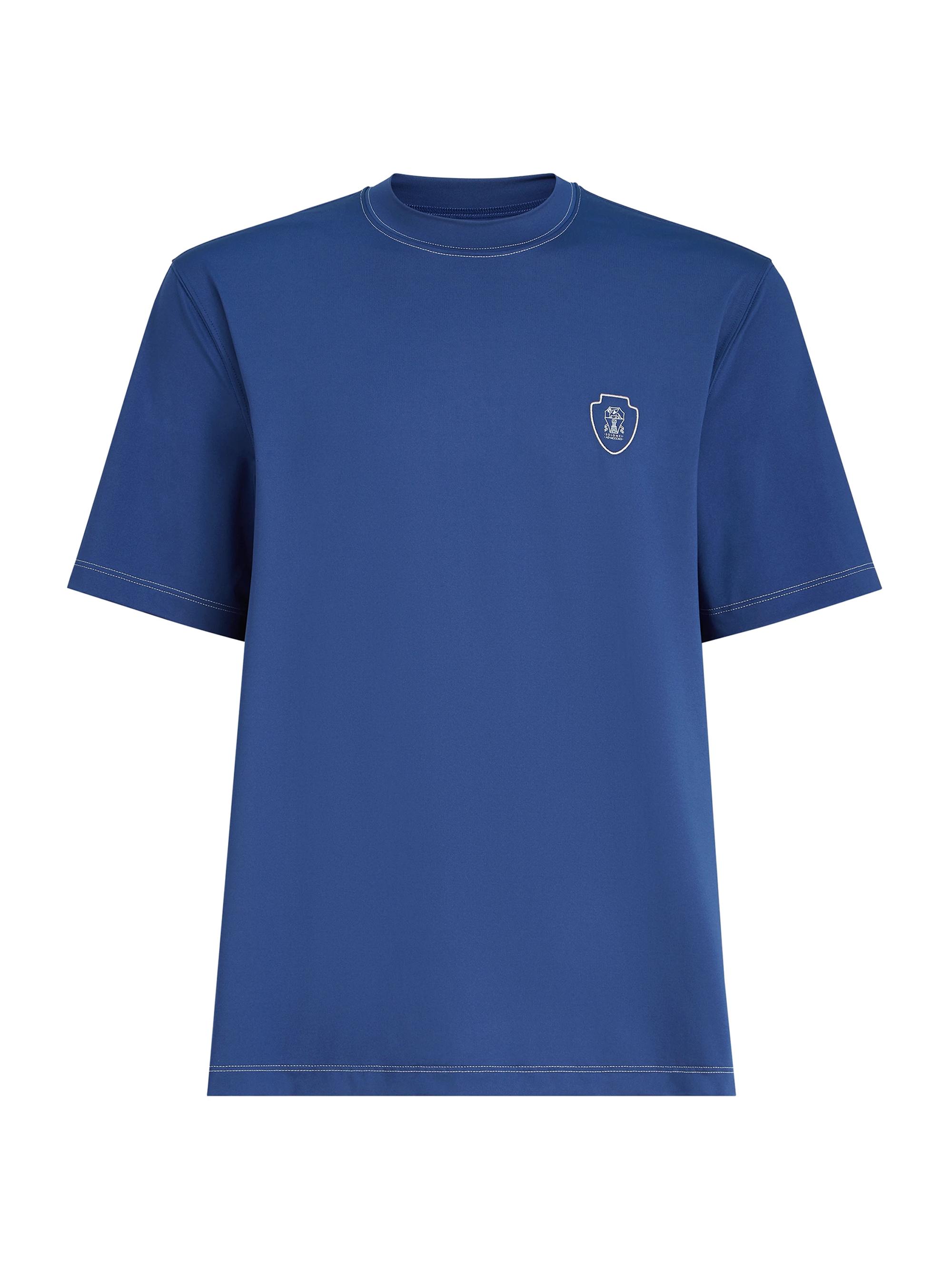 Brunello Cucinelli Men's Comfort Nylon Crew-Neck T-Shirt with Logo - Avio Blue