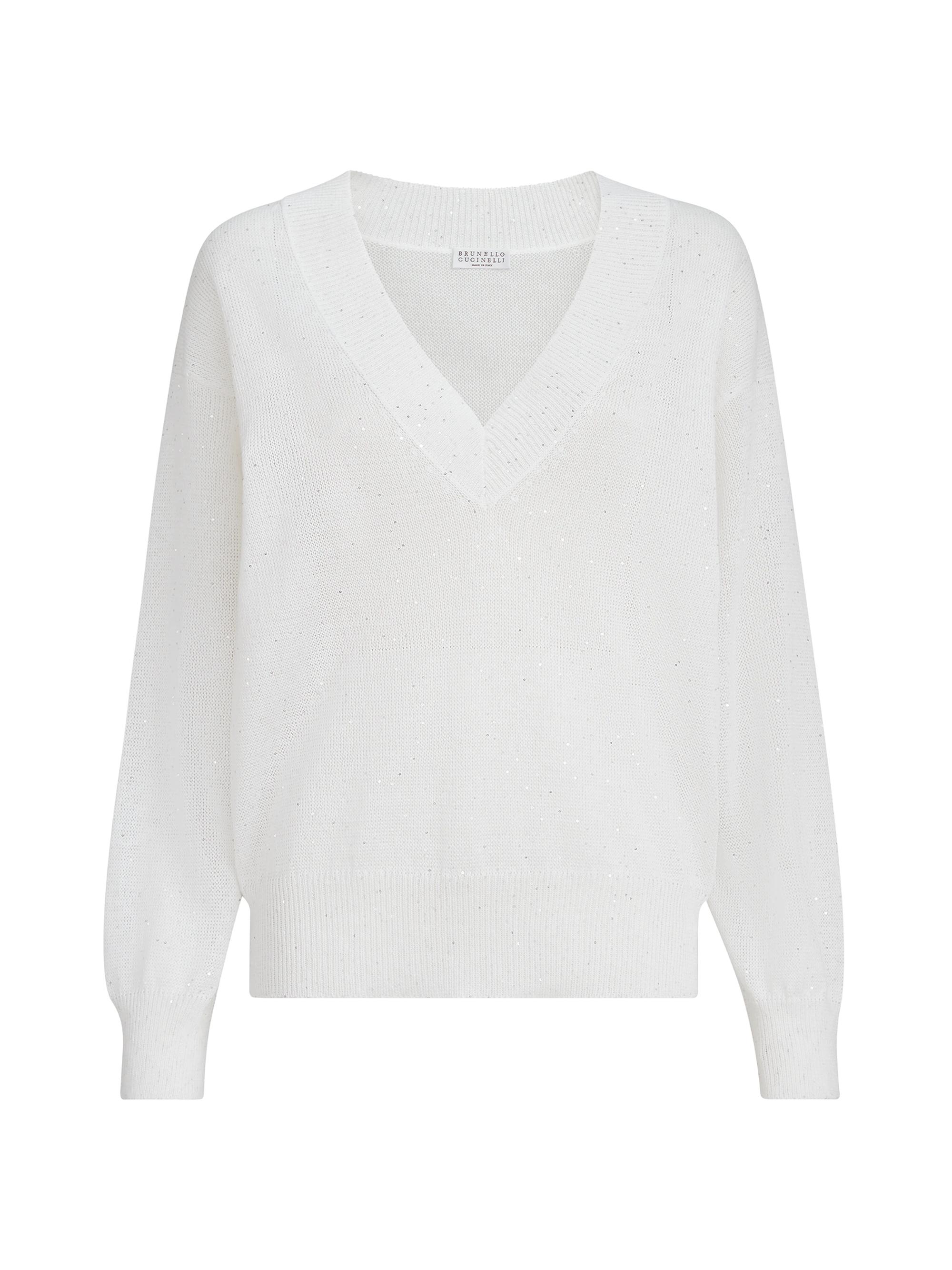 Brunello Cucinelli Women's Linen and Cotton Diamond Yarn Sweater - White