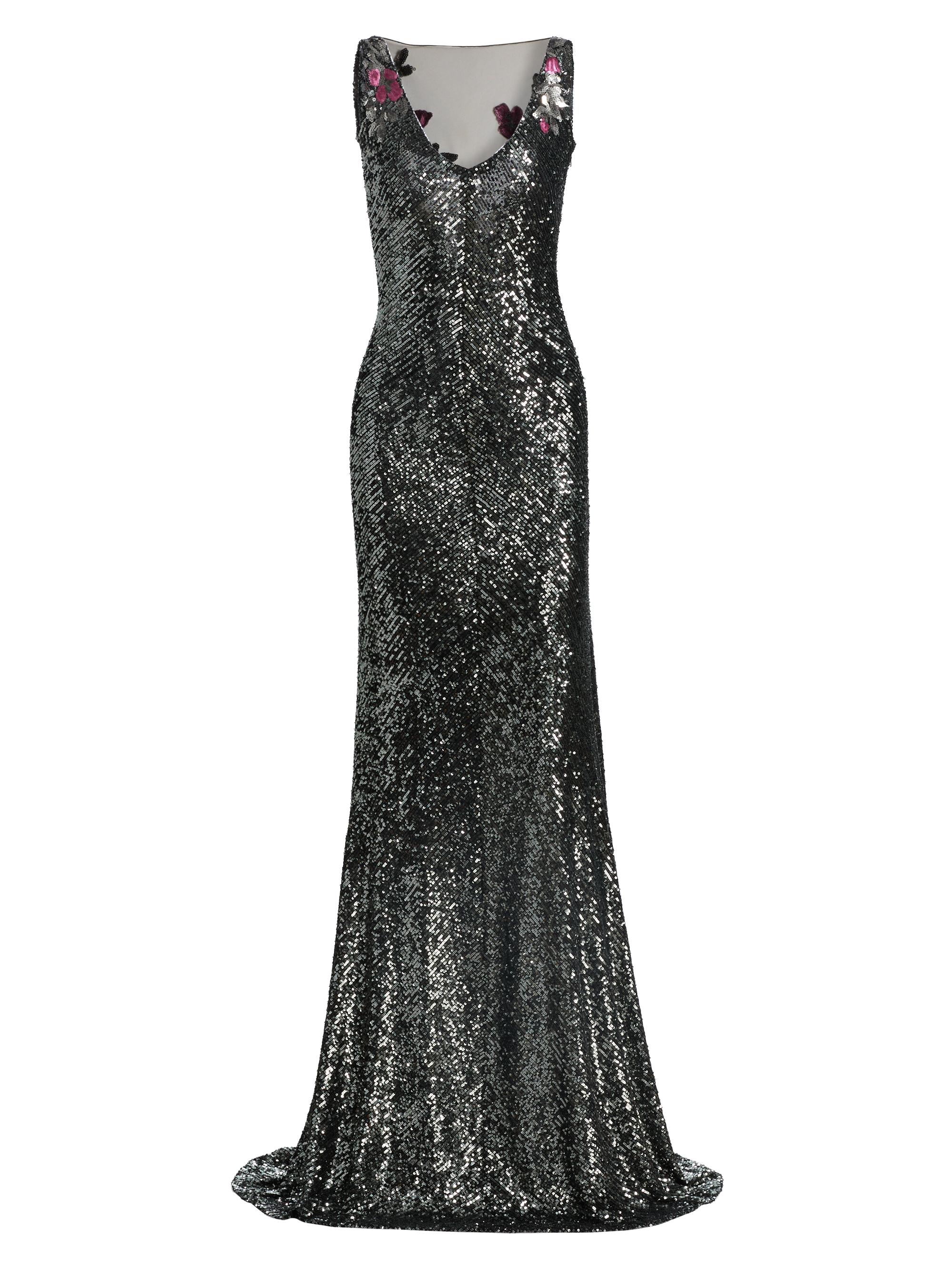 Naeem Khan Women's Floral Sequined Sleeveless Gown - Gunmetal Multi