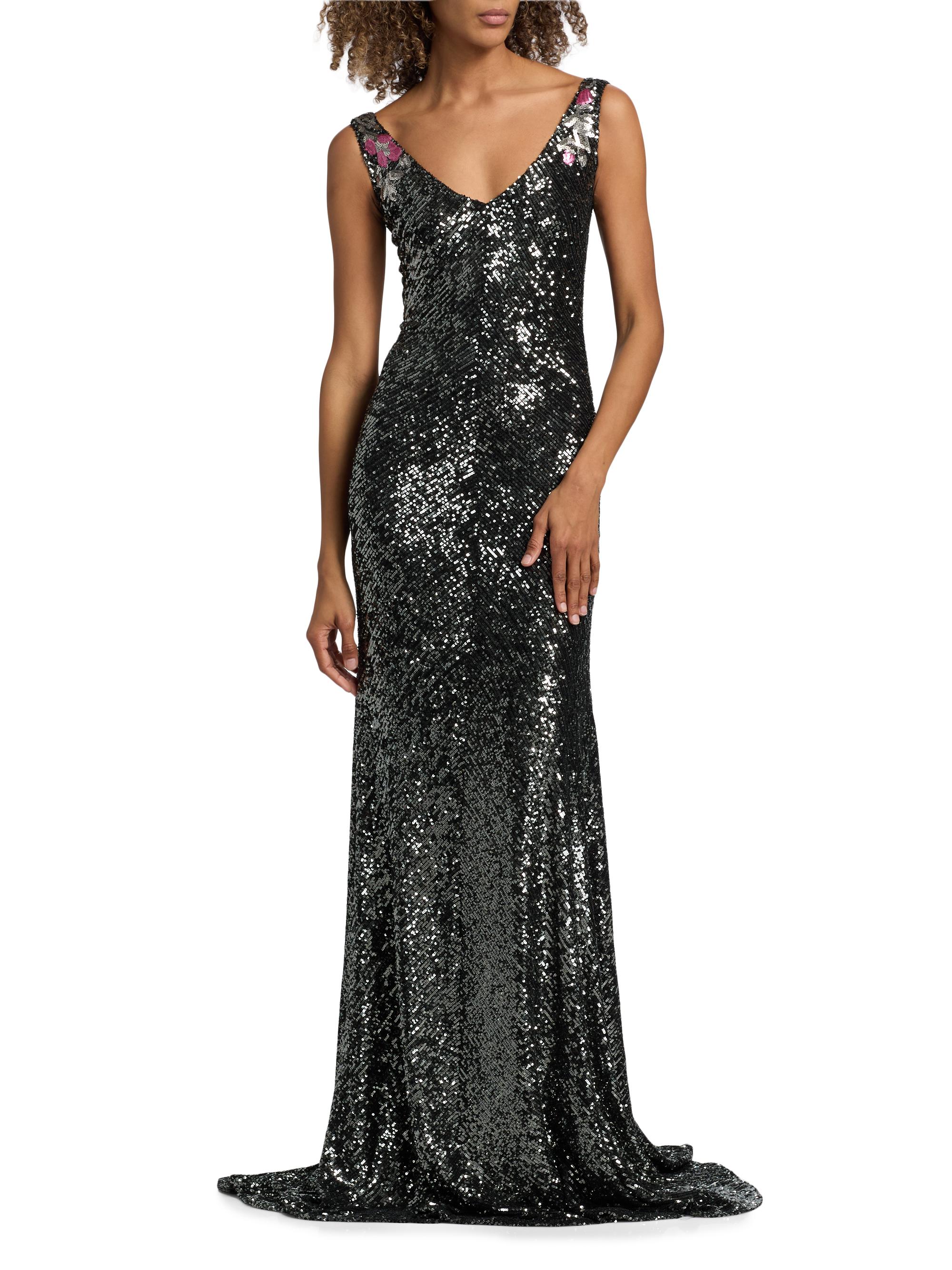 Naeem Khan Women's Floral Sequined Sleeveless Gown - Gunmetal Multi | Thumbnail 3