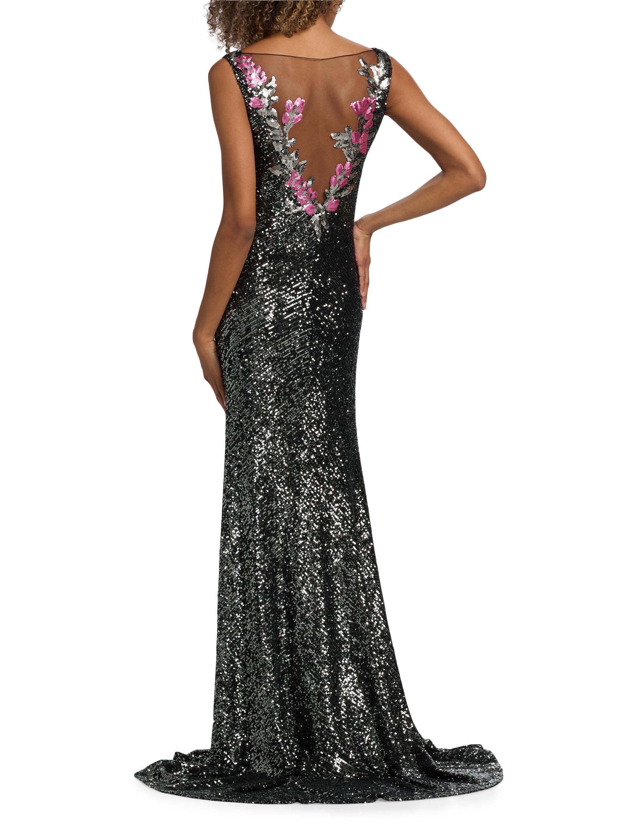 Naeem Khan Women's Floral Sequined Sleeveless Gown - Gunmetal Multi | Thumbnail 5