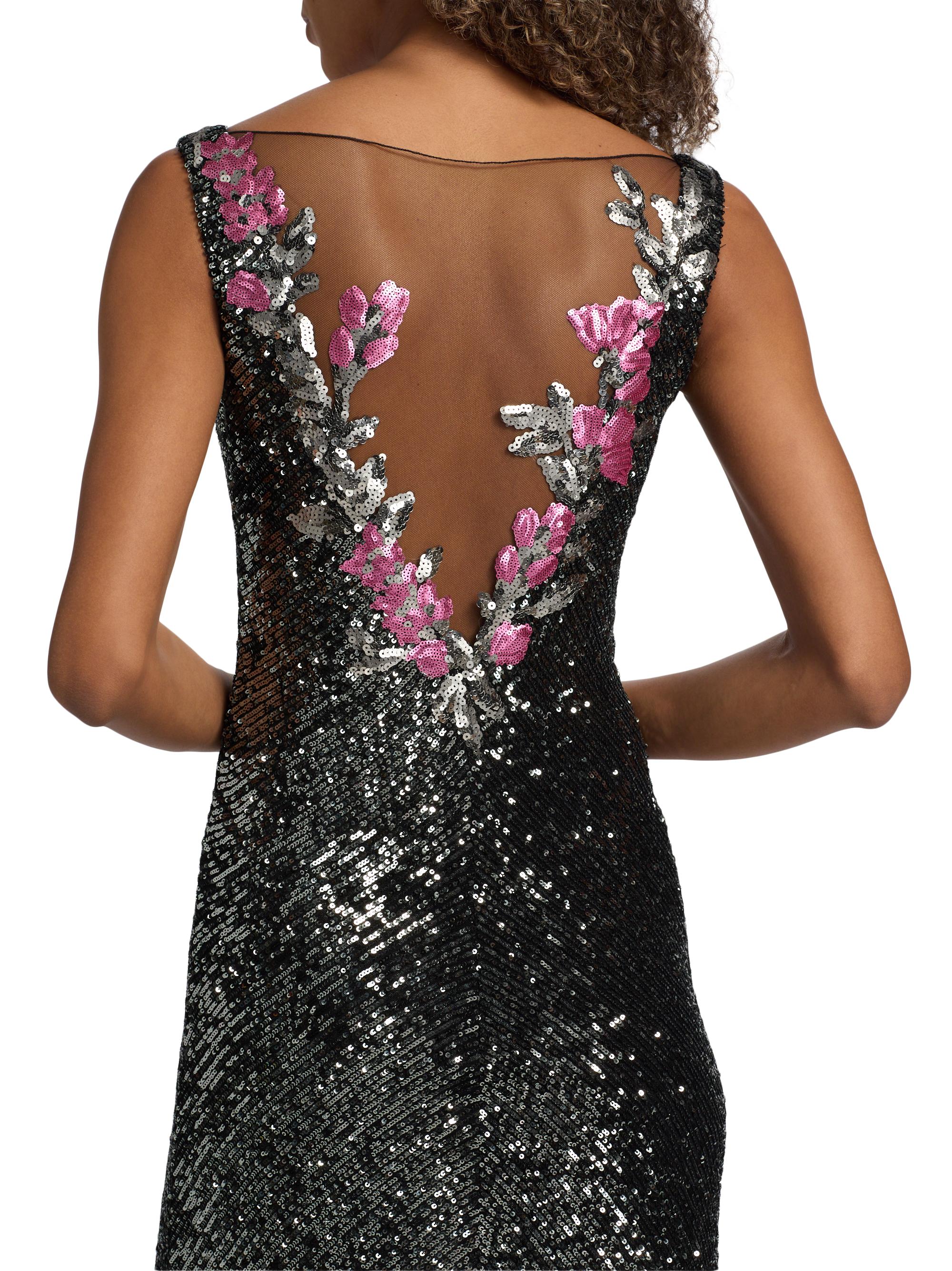 Naeem Khan Women's Floral Sequined Sleeveless Gown - Gunmetal Multi | Thumbnail 6