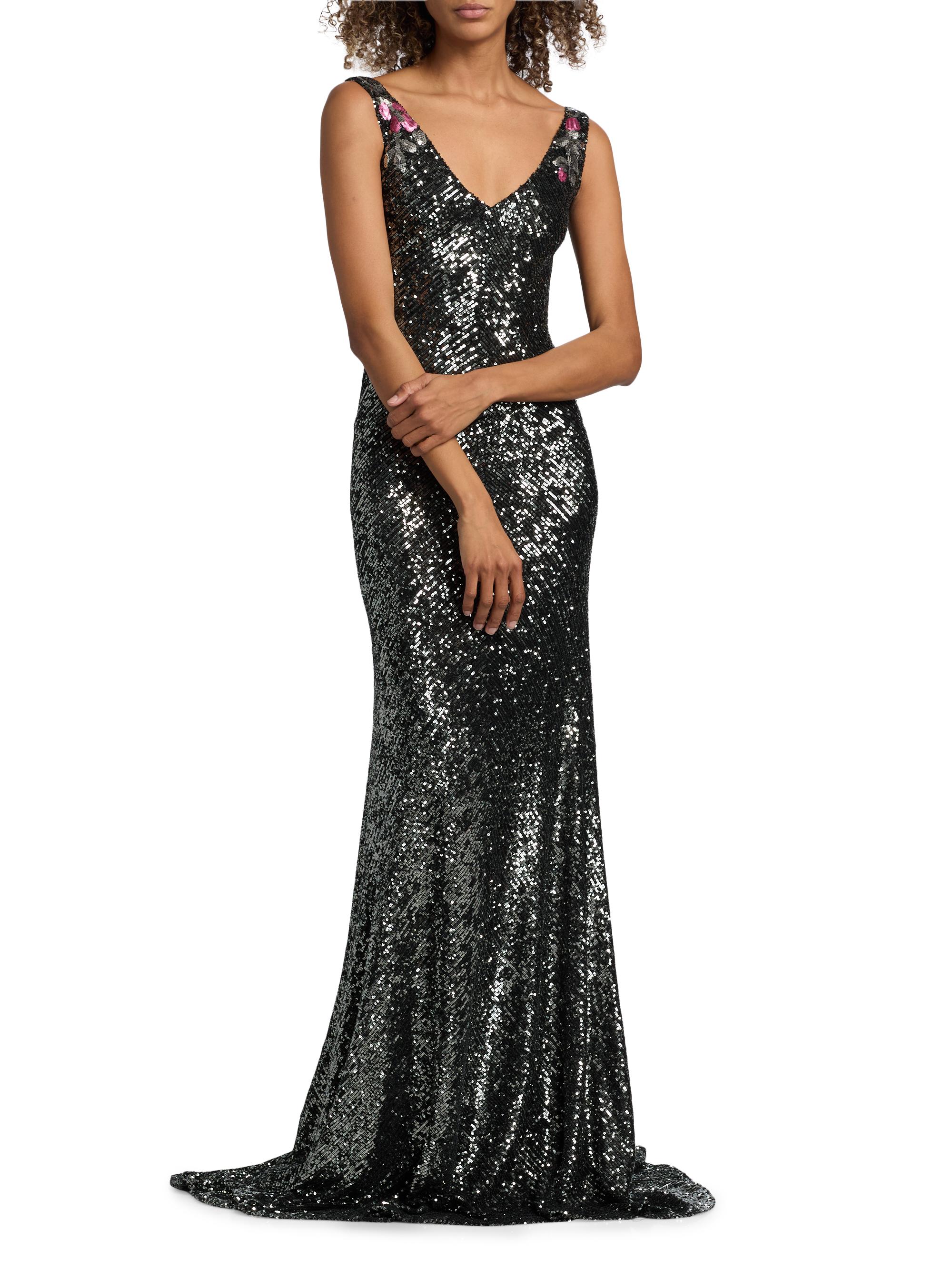 Naeem Khan Women's Floral Sequined Sleeveless Gown - Gunmetal Multi | Thumbnail 2