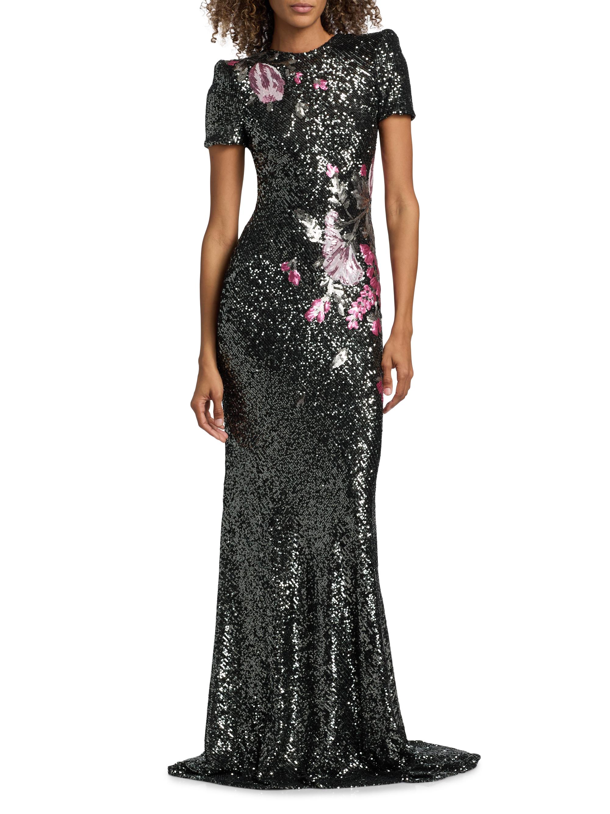 Naeem Khan Women's Floral-Sequined Mermaid Gown - Gunmetal Multi | Thumbnail 3