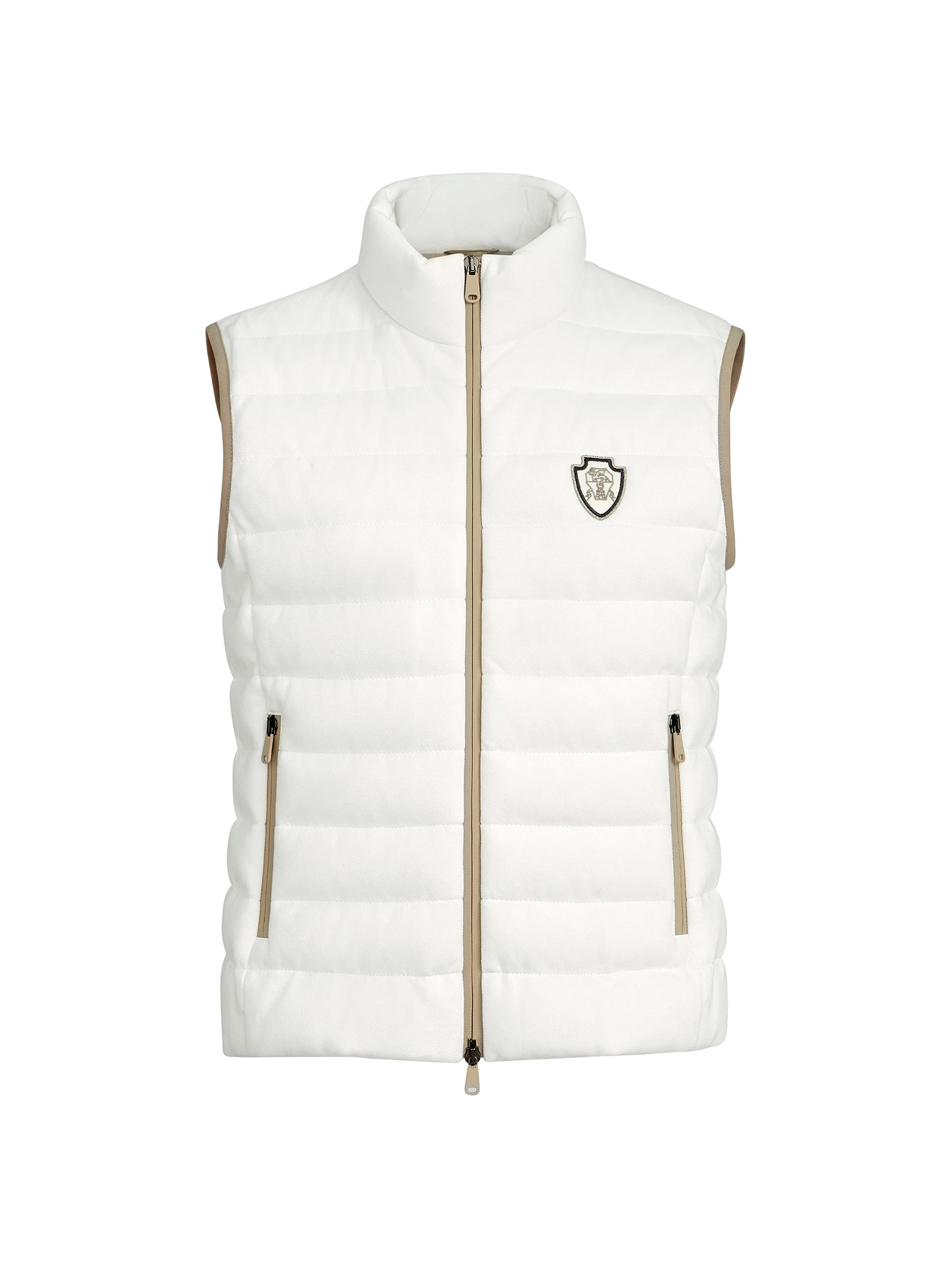 Brunello Cucinelli Women's Techno Cotton Piqué Down Vest with Logo - White