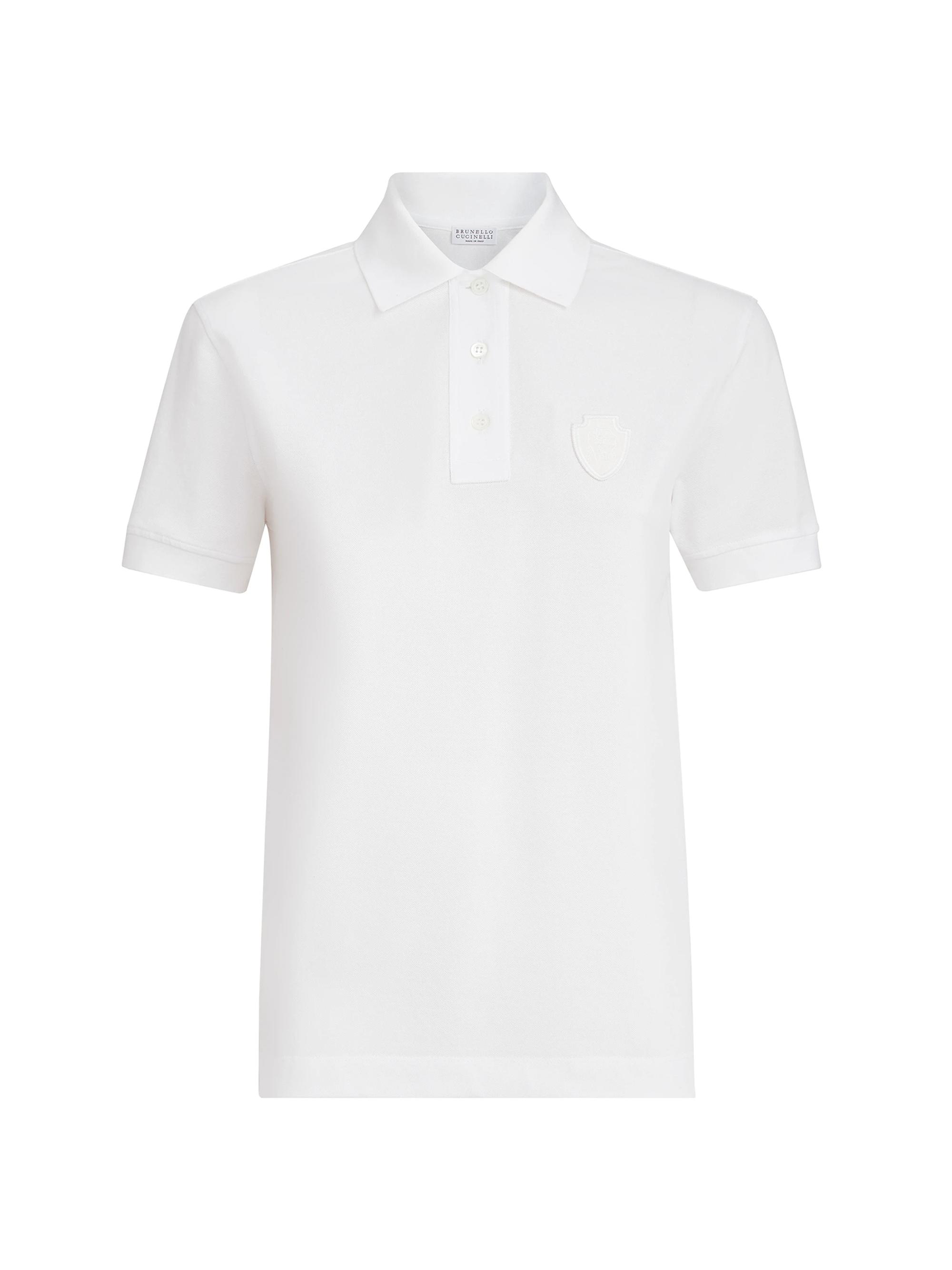 Brunello Cucinelli Women's Stretch Cotton Piqué Polo Shirt with Logo - White