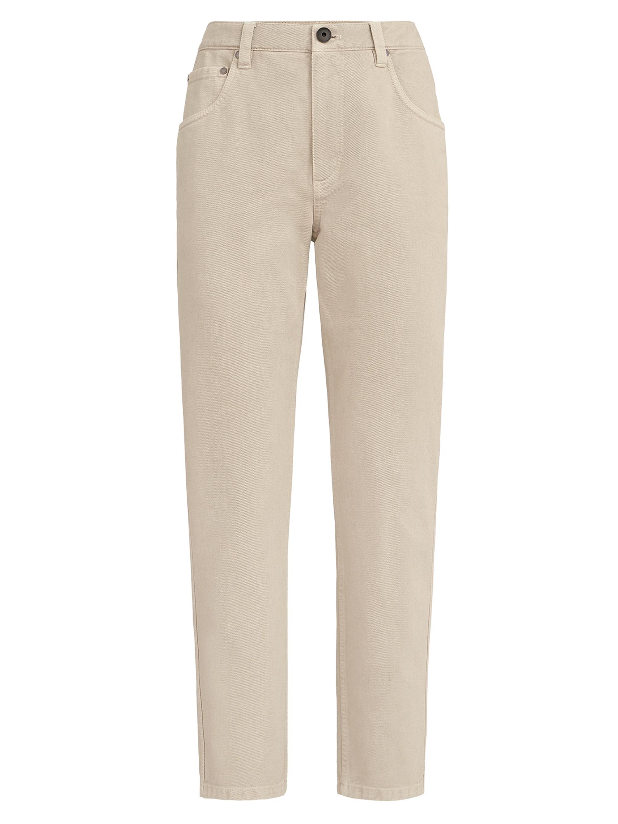 Brunello Cucinelli Women's Dyed Denim Five Pocket Straight Jeans with Shiny Bartack - Sand