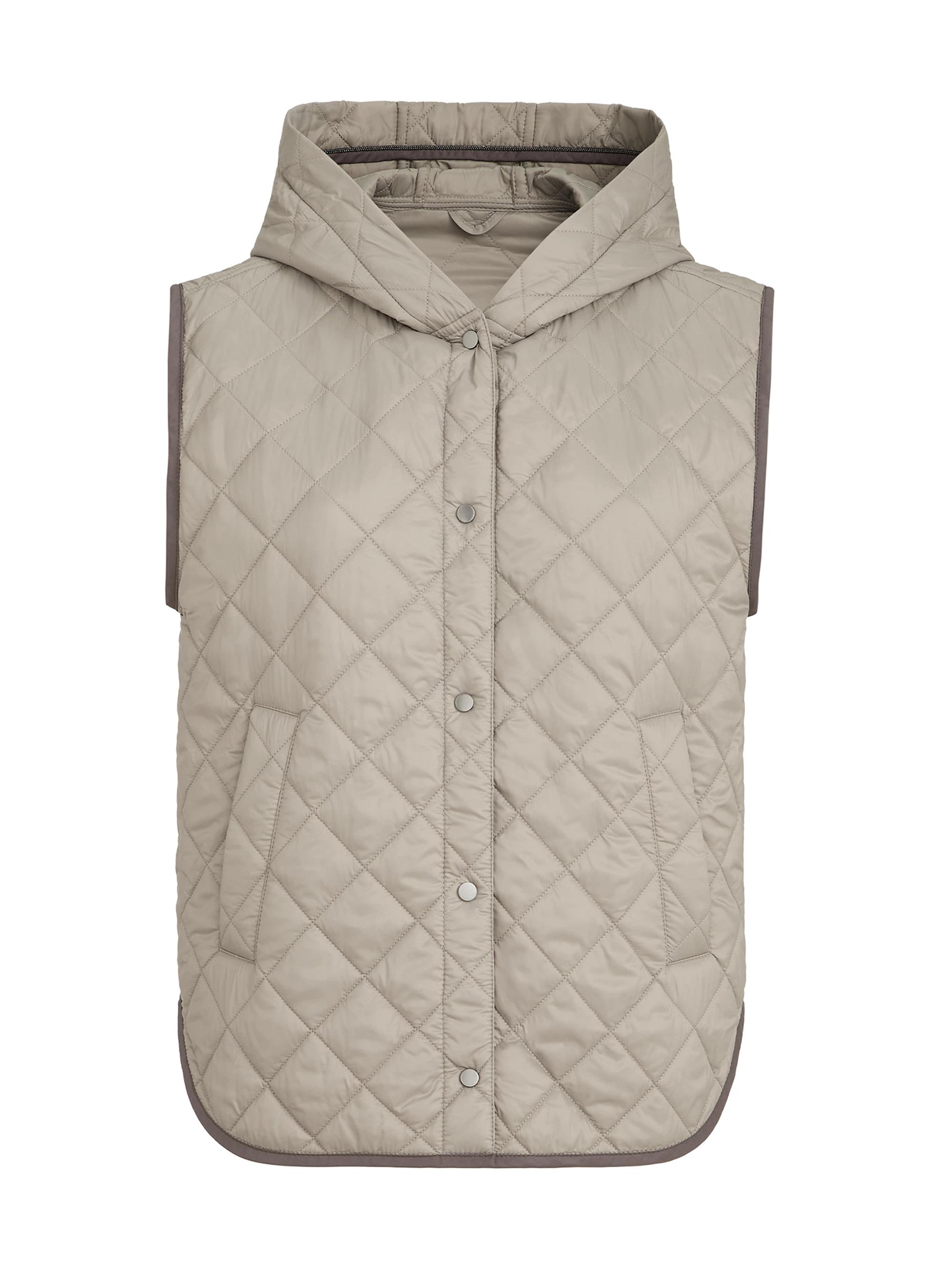 Brunello Cucinelli Women's Lightweight Matte Nylon Quilted Vest with Thermore Padding and Hood - Light Brown