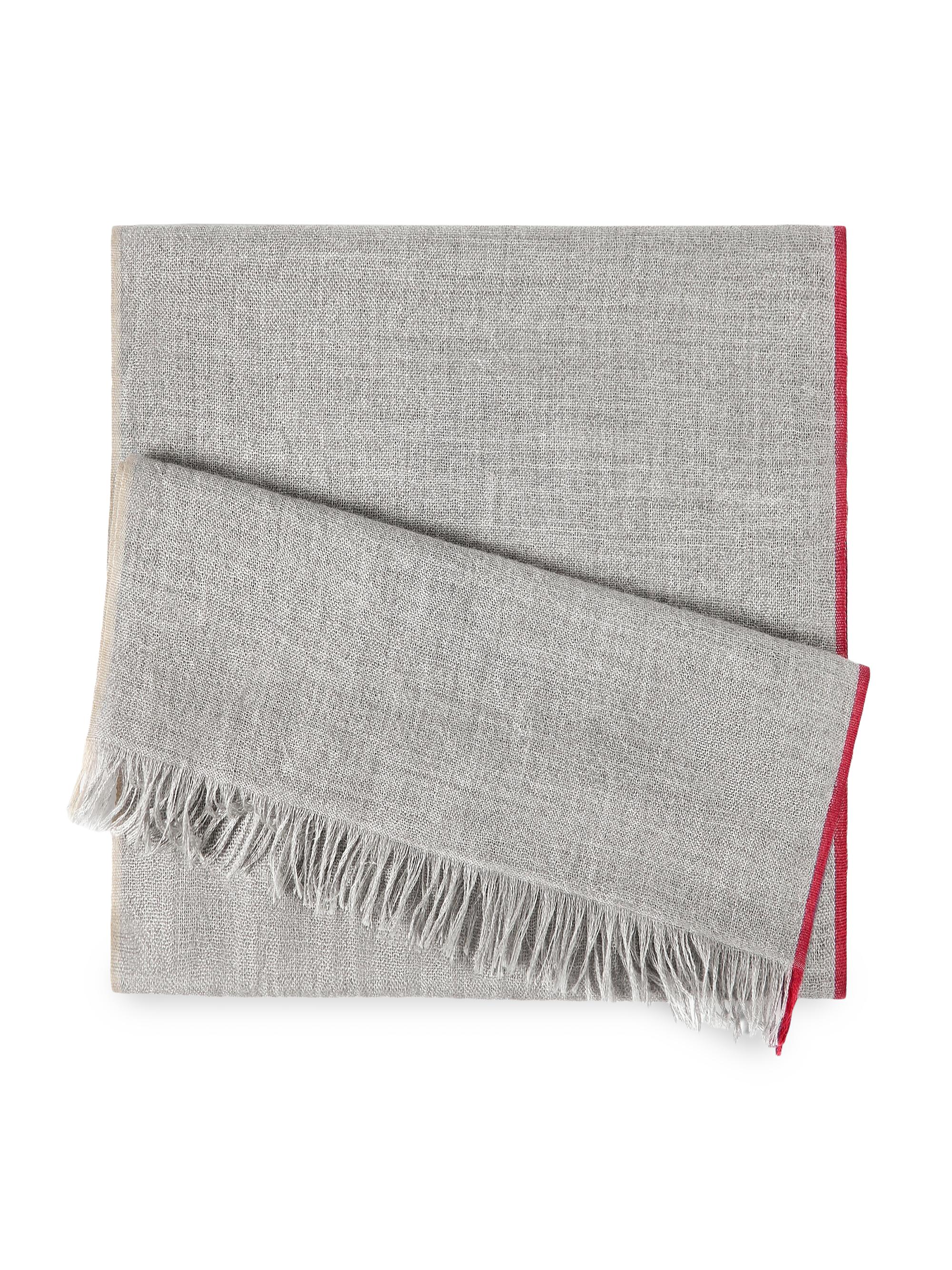 Brunello Cucinelli Men's Cashmere and Cotton Scarf with Selvedge - Grey