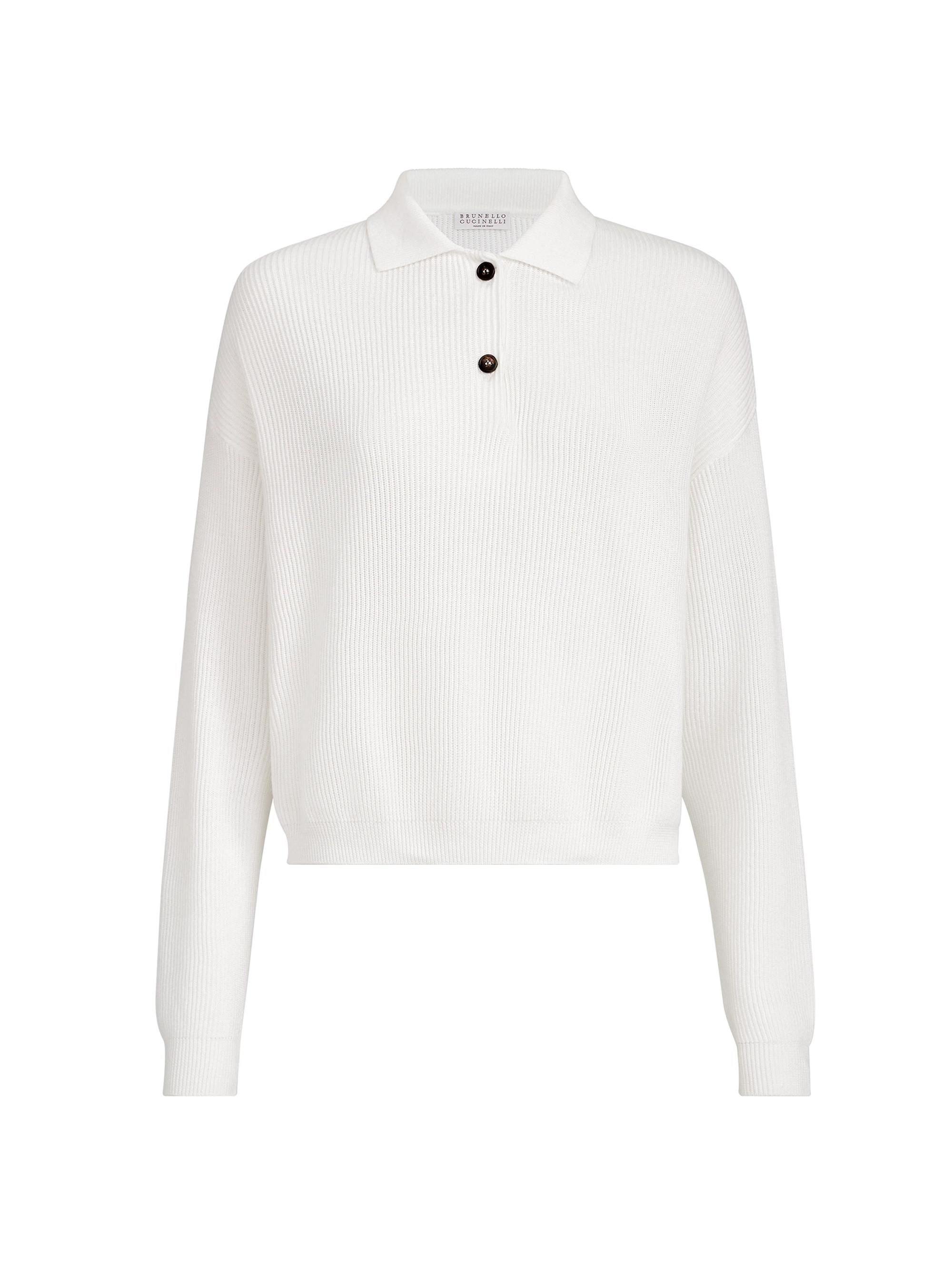 Brunello Cucinelli Women's Cotton English Rib Knit Polo Shirt with Monili - Panama
