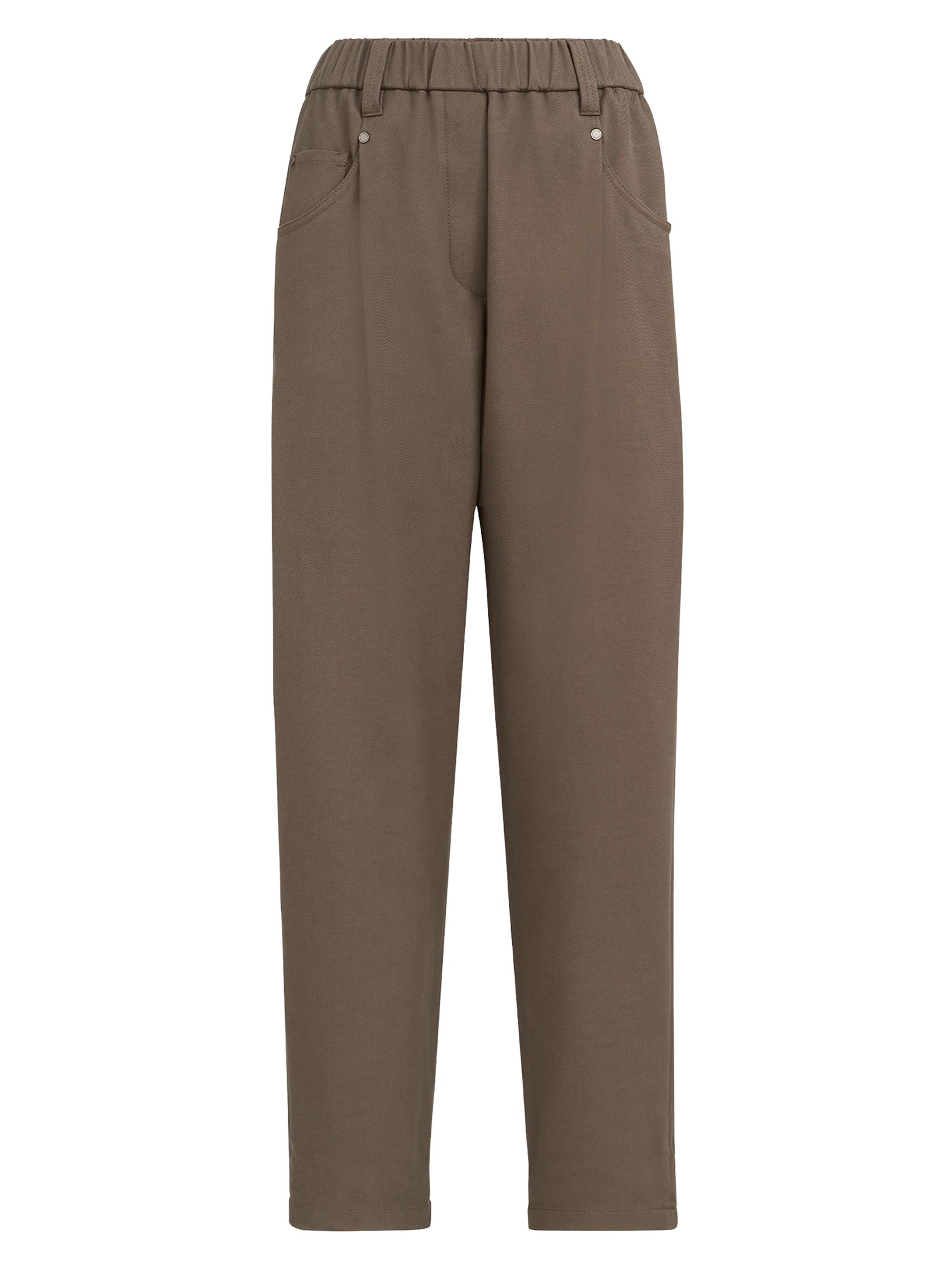 Brunello Cucinelli Women's Stretch Cotton Cover Baggy Pull On Trousers with Shiny Bartack - Brown
