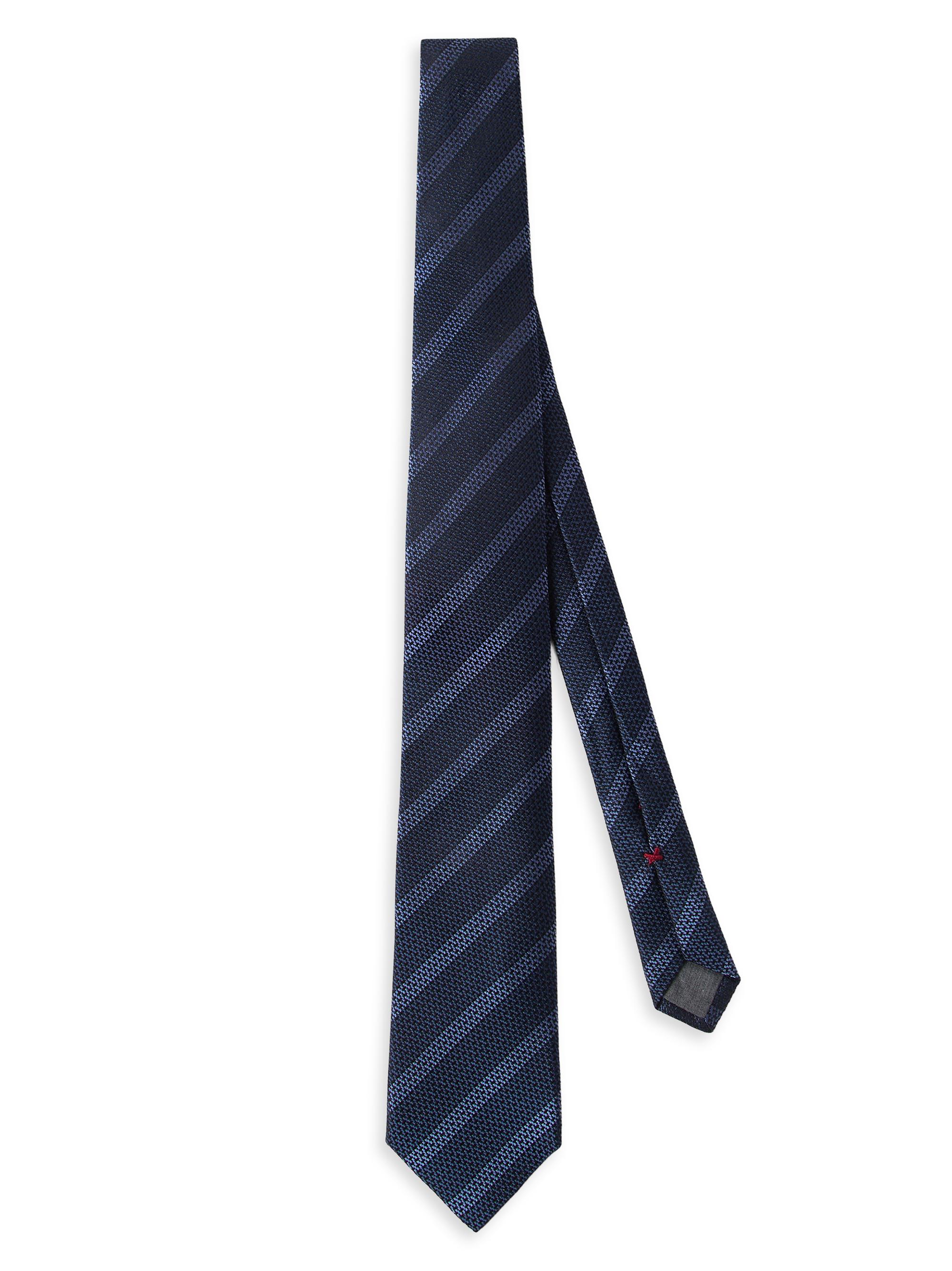 Brunello Cucinelli Men's Textured Silk Tie with Stripes - Sapphire