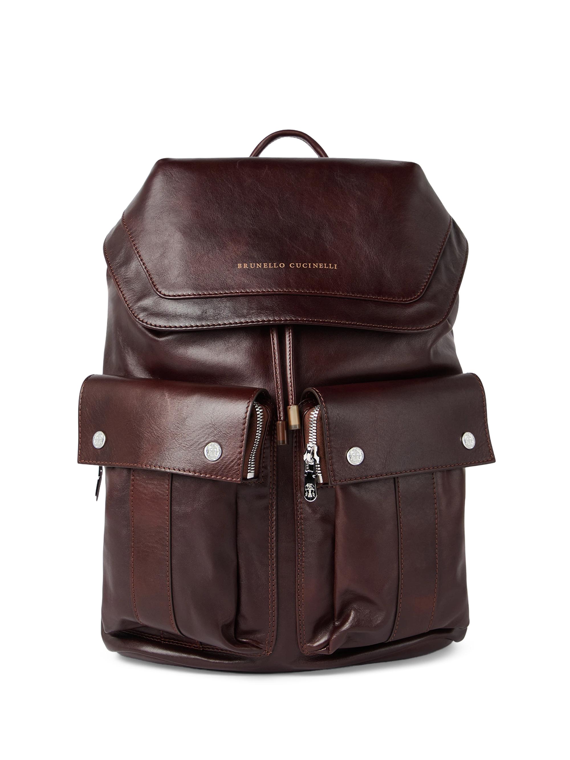 Brunello Cucinelli Men's Calfskin Leisure Backpack - Rust Brown