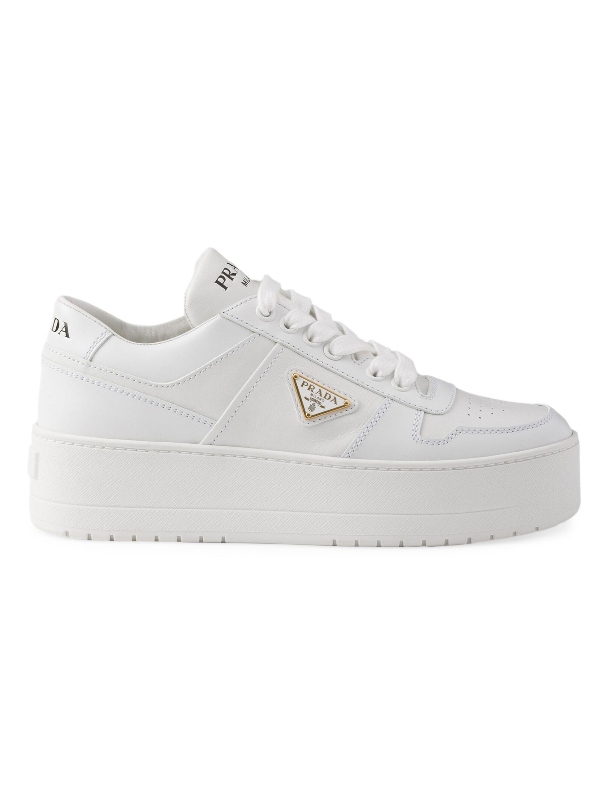 Prada Women's Downtown Bold Leather Sneakers - White