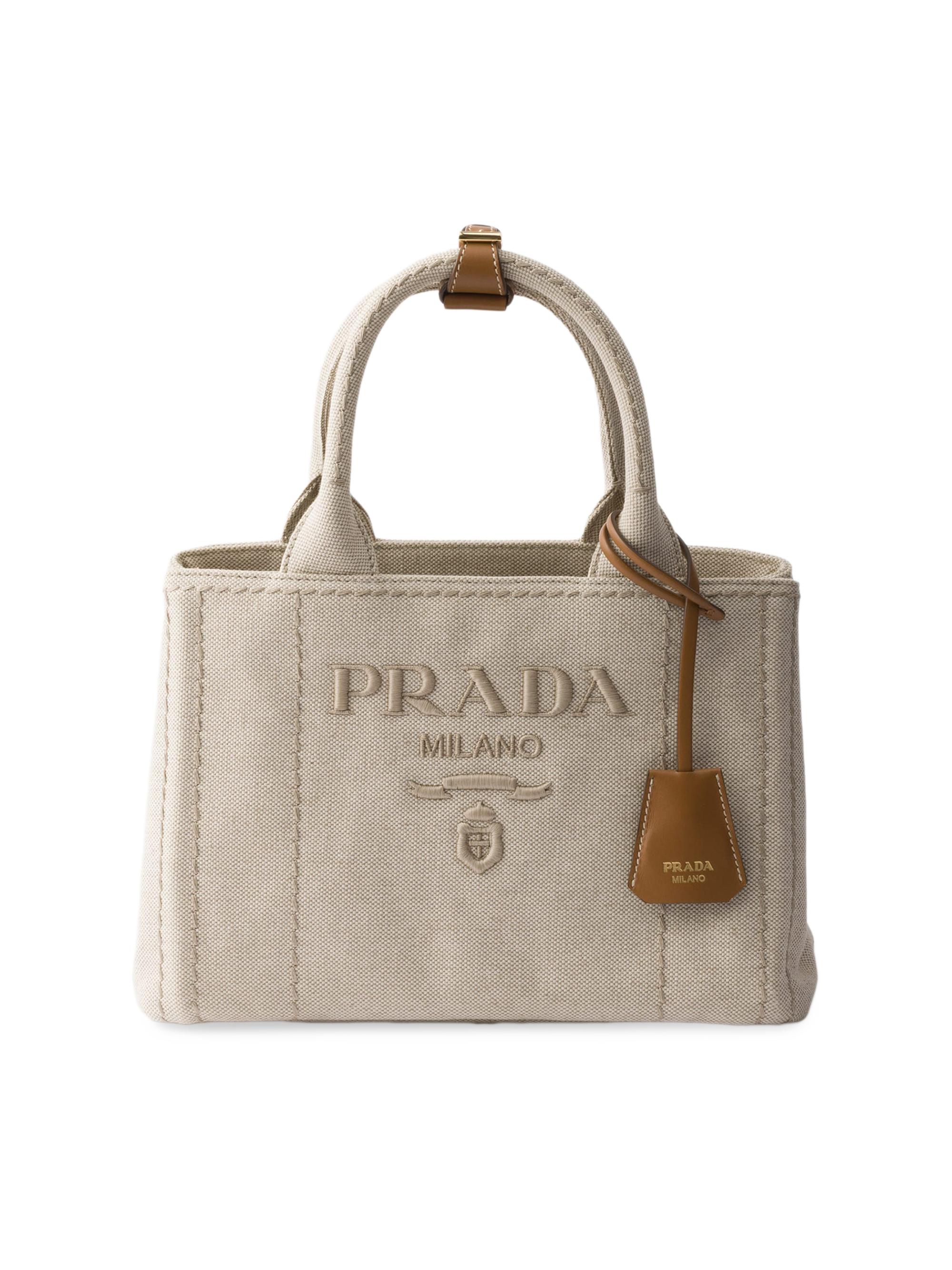 Prada Women's Jardinière  Cotton Canvas Top Handle Bag - Beige
