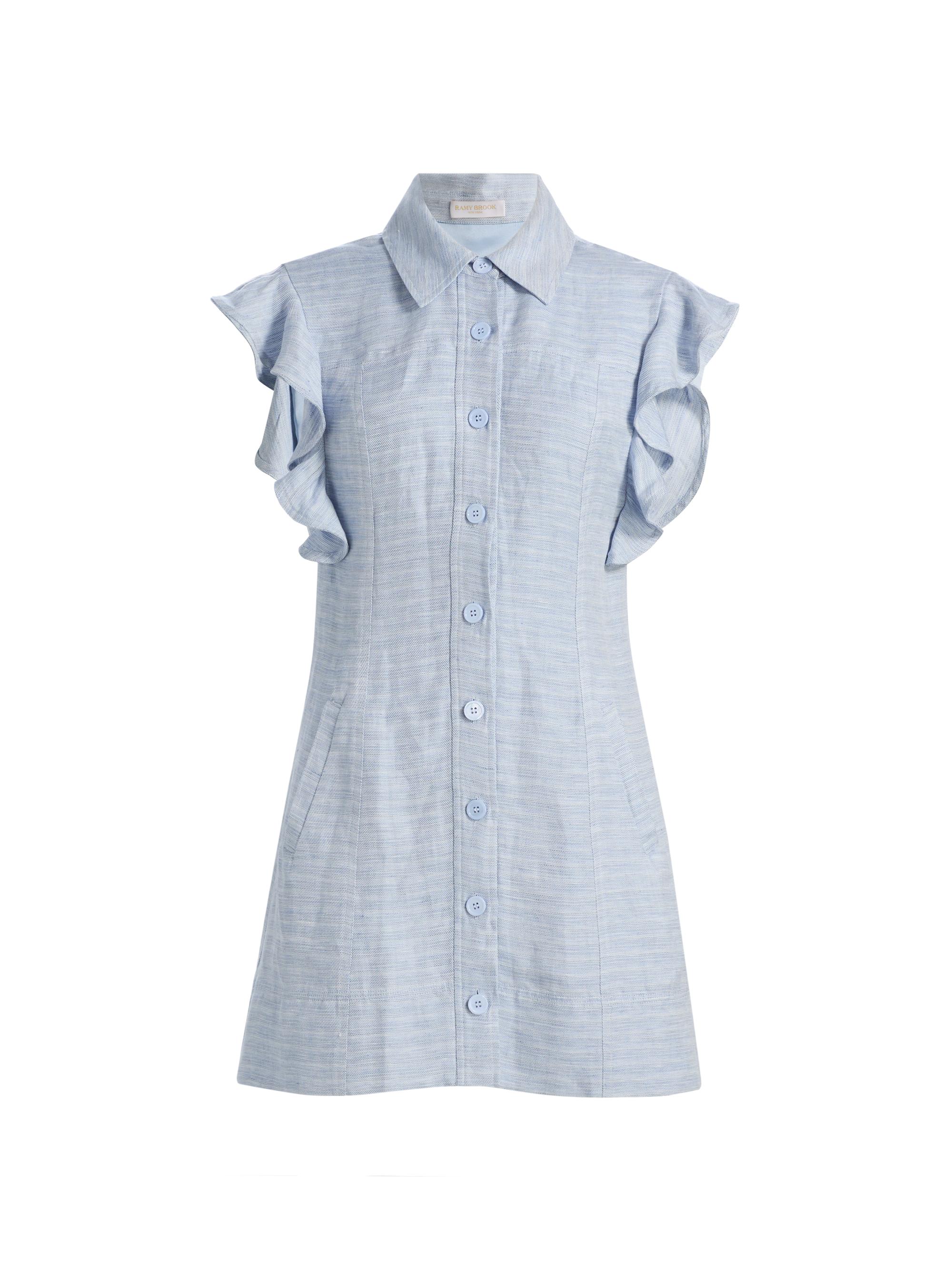 Ramy Brook Women's Nikki Textured Linen-Blend Shirtdress - Bazaar Blue Linen | Thumbnail 8