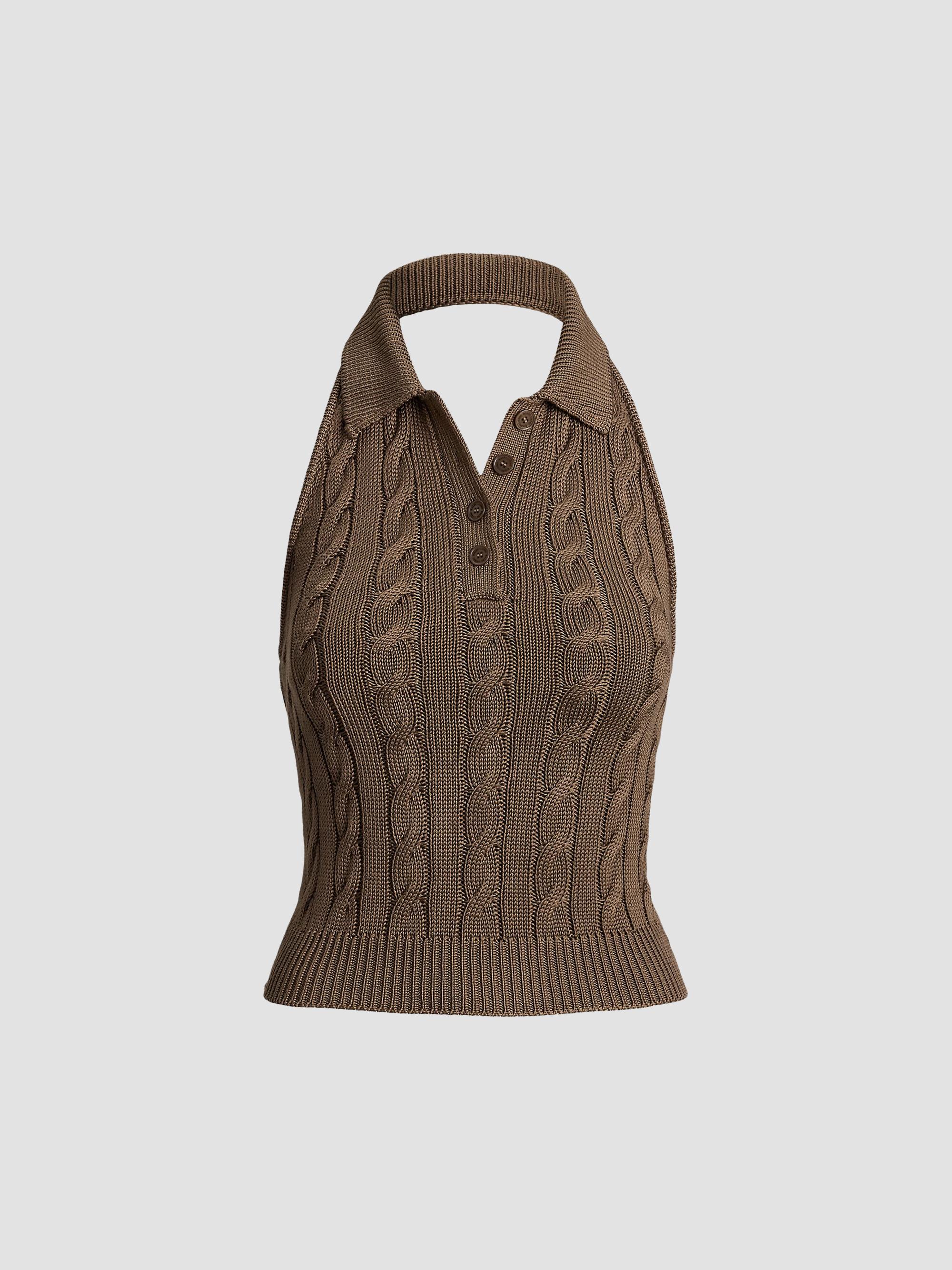 Ralph Lauren Collection Women's Cable-Knit Silk Halter Sweater - Portobello