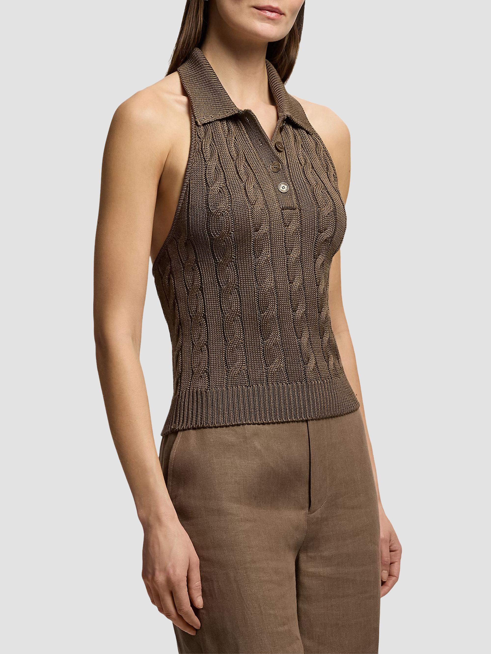 Ralph Lauren Collection Women's Cable-Knit Silk Halter Sweater - Portobello | Thumbnail 3