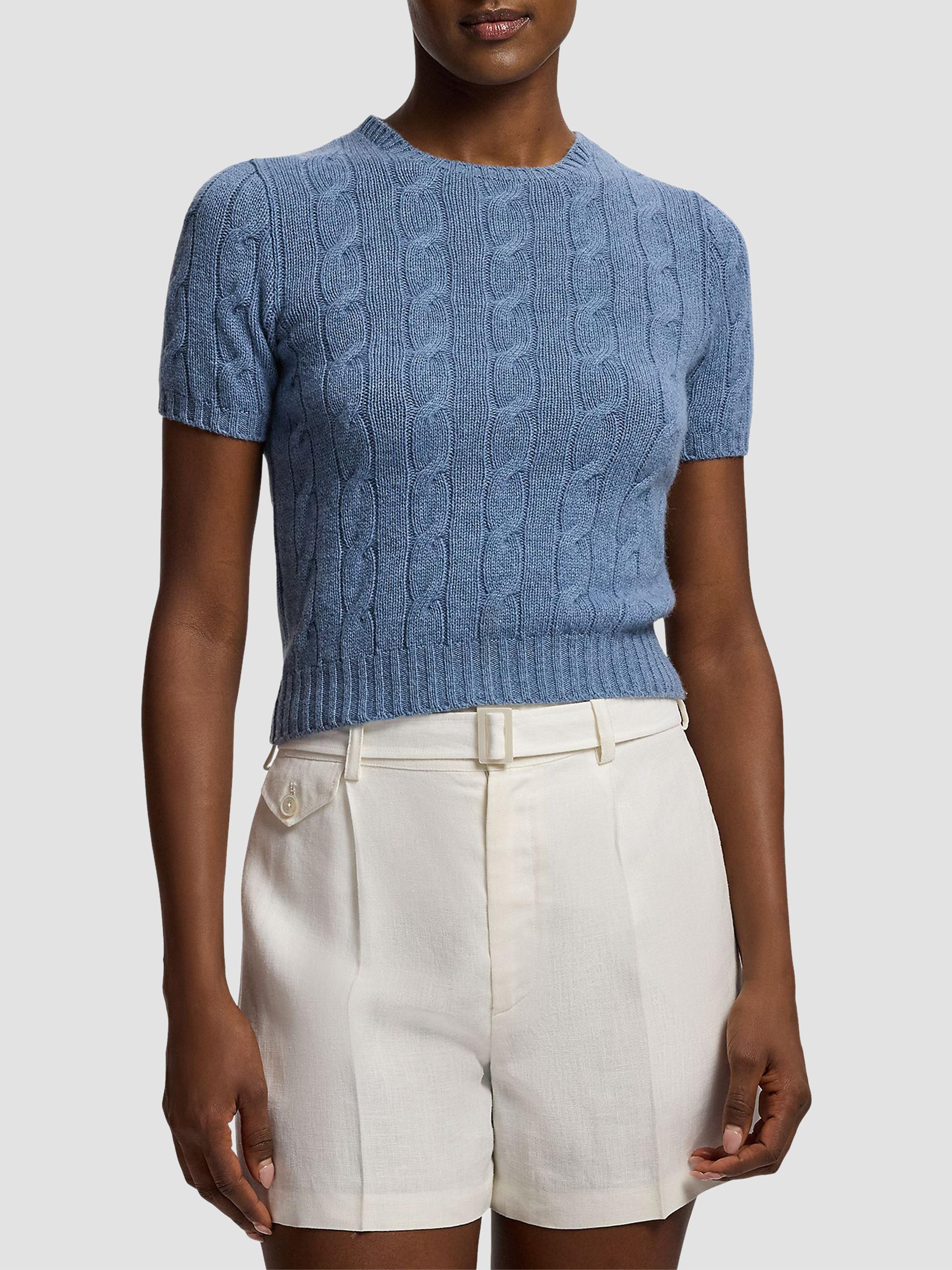 Ralph Lauren Collection Women's Cable-Knit Cashmere Cropped Sweater - Chambray Melange | Thumbnail 3