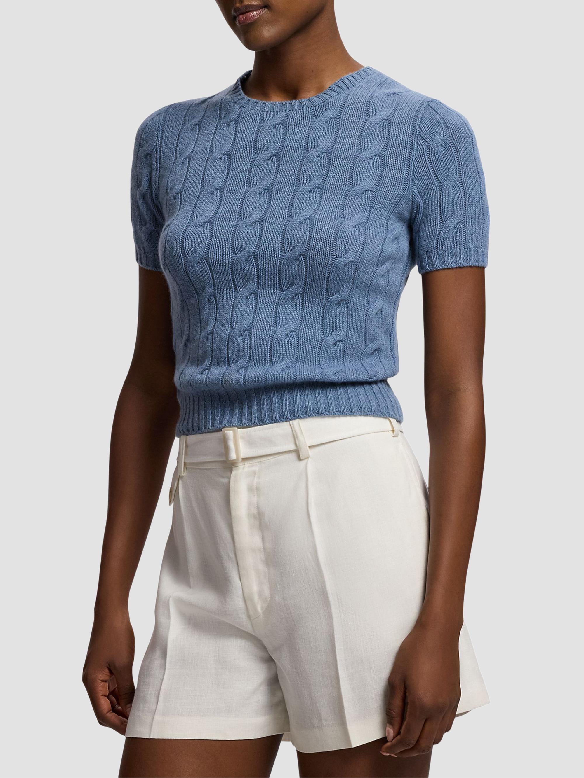 Ralph Lauren Collection Women's Cable-Knit Cashmere Cropped Sweater - Chambray Melange | Thumbnail 4