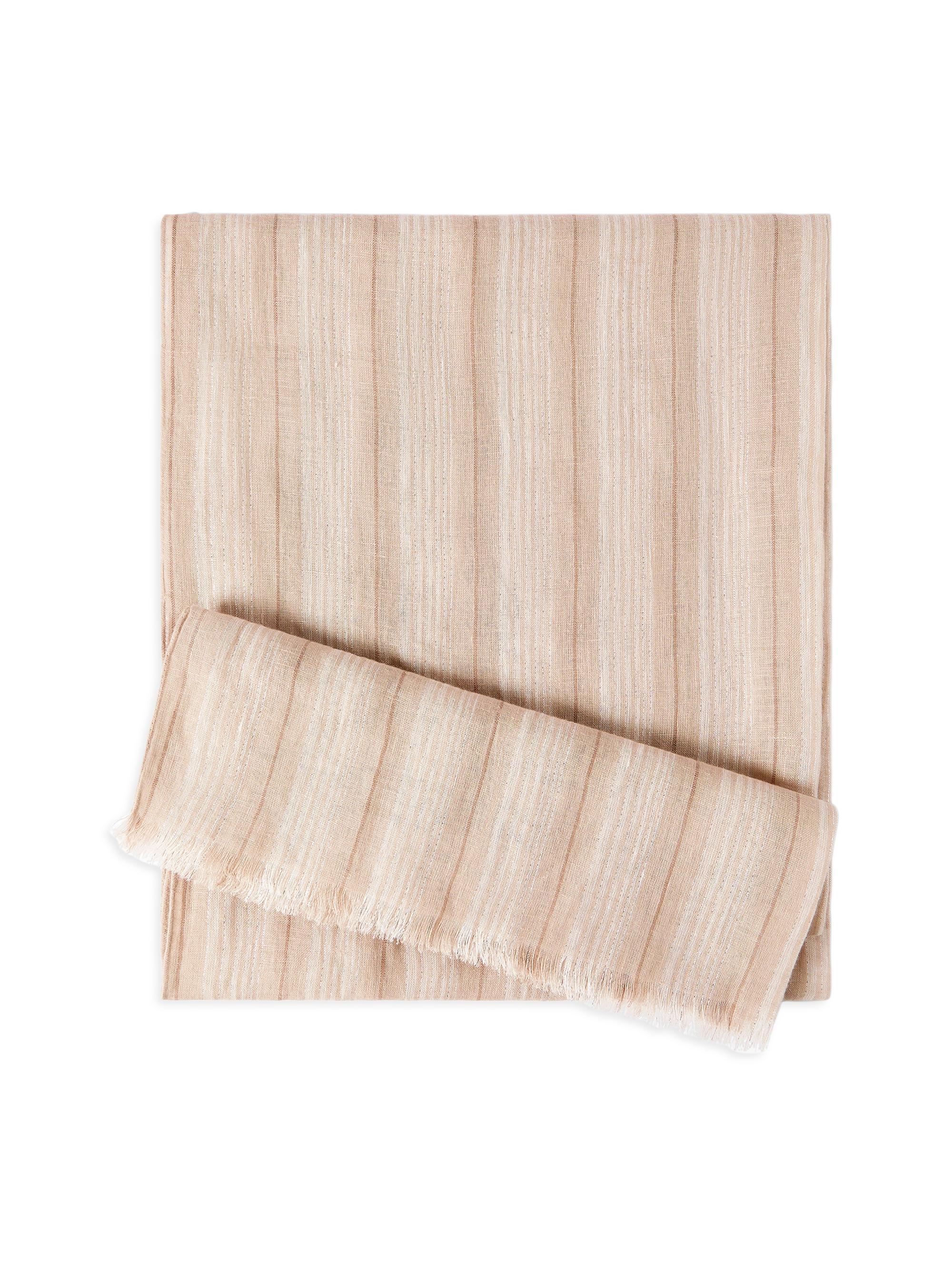 Brunello Cucinelli Women's Linen Scarf with Sparkling Regimental Stripes - Beige