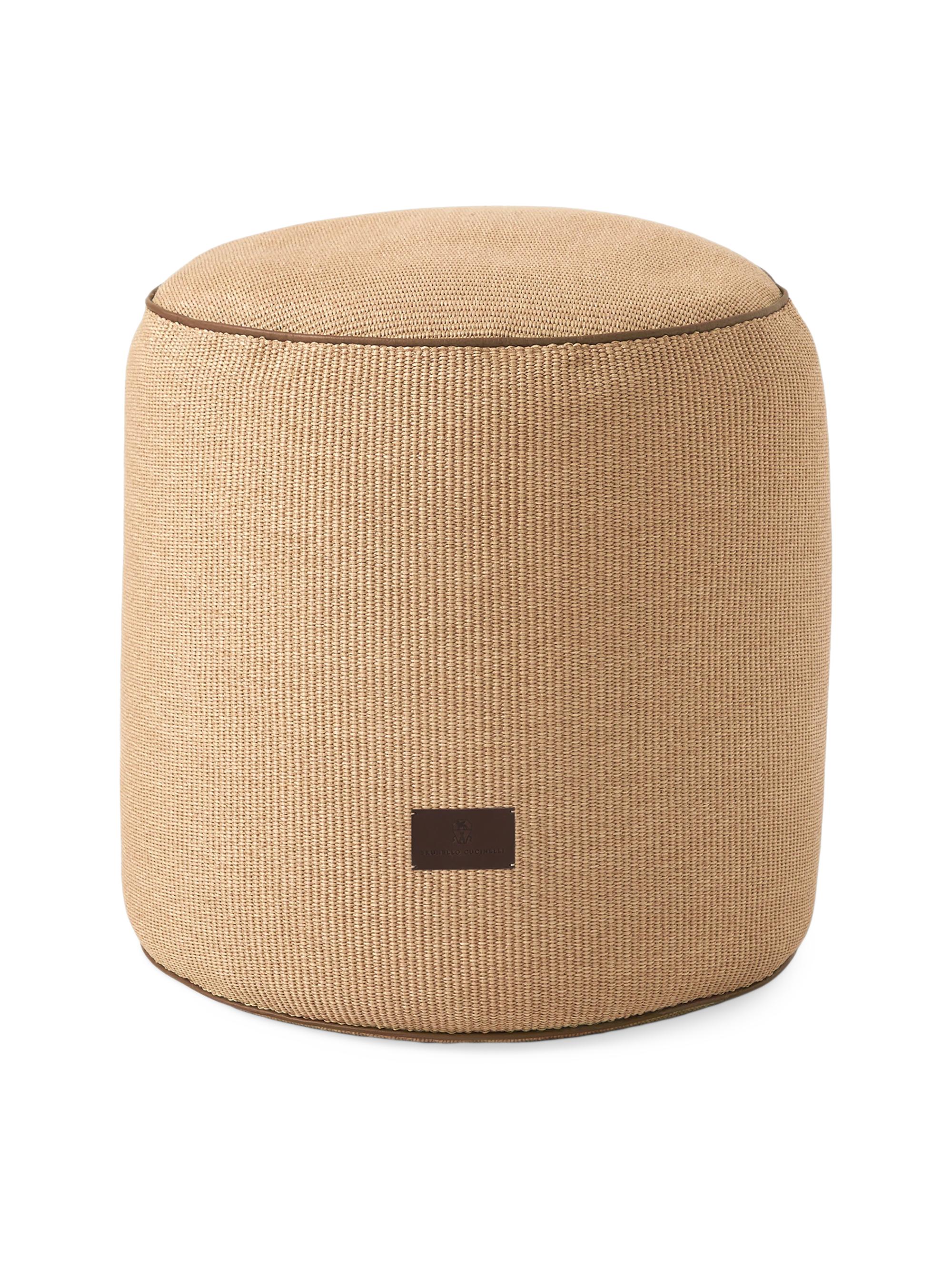 Brunello Cucinelli Raffia Effect Techno Cotton Pouf with Leather Piping - Rope