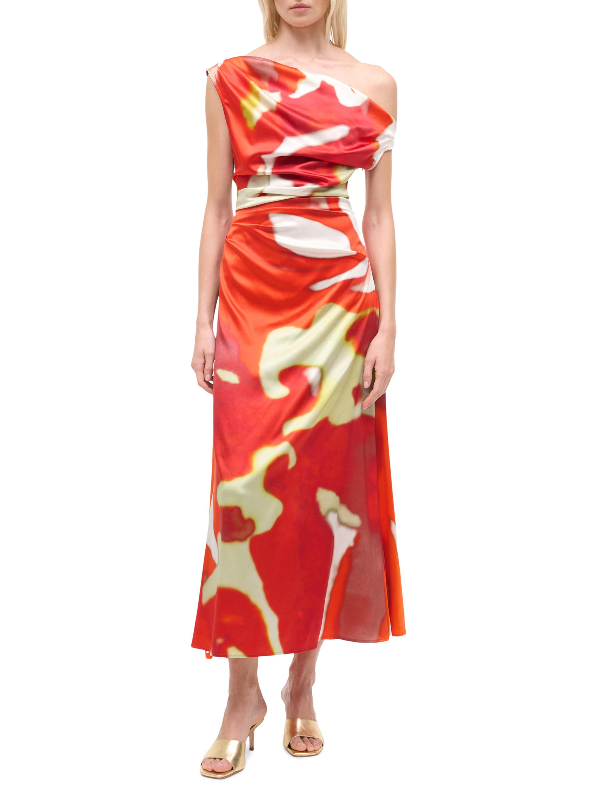 Staud Women's Phare Silk-Blend Midi-Dress - Red Zone - back view in Red