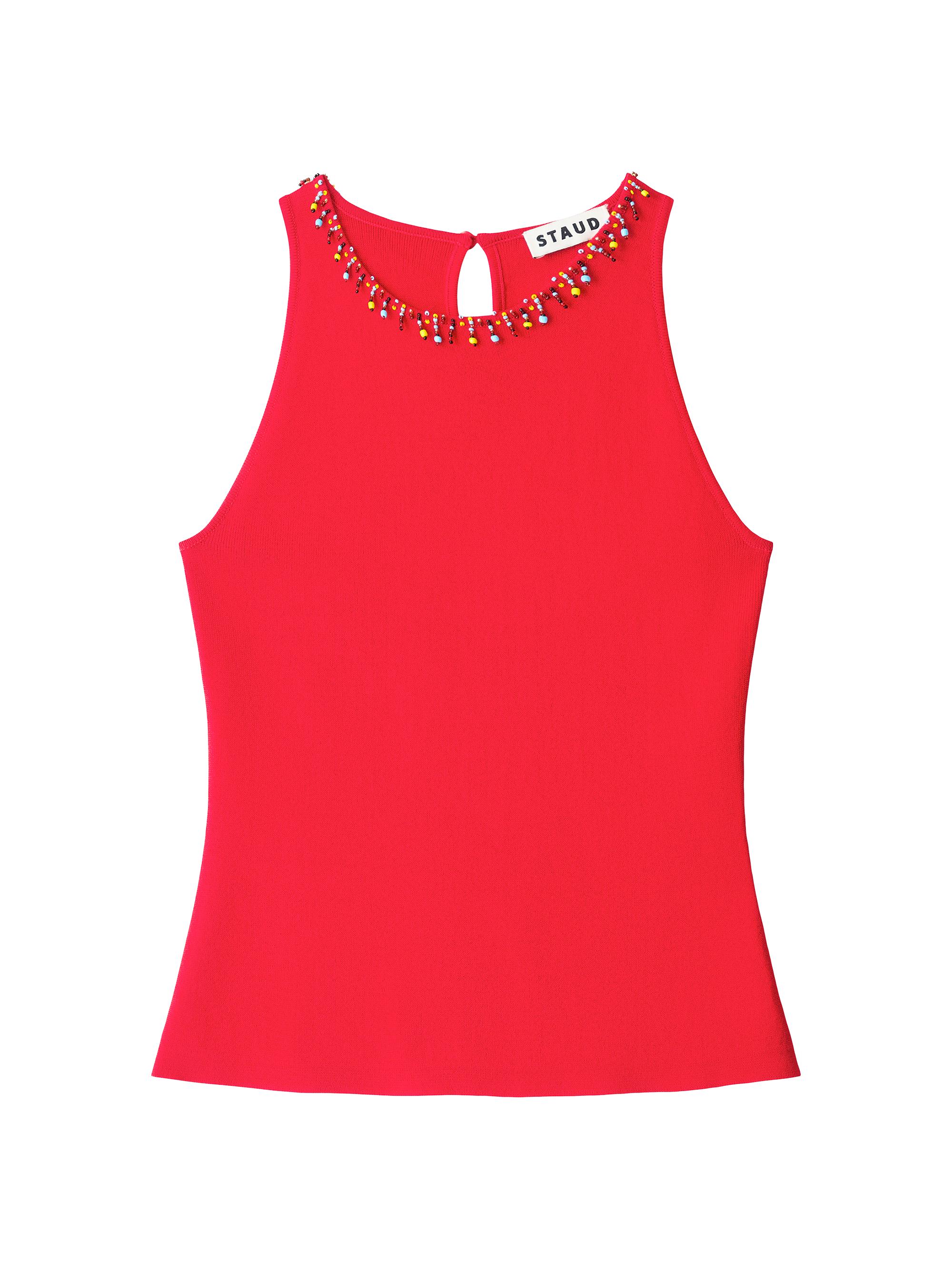 Staud Women's Reina Beaded Fringe Tank - Red Rose