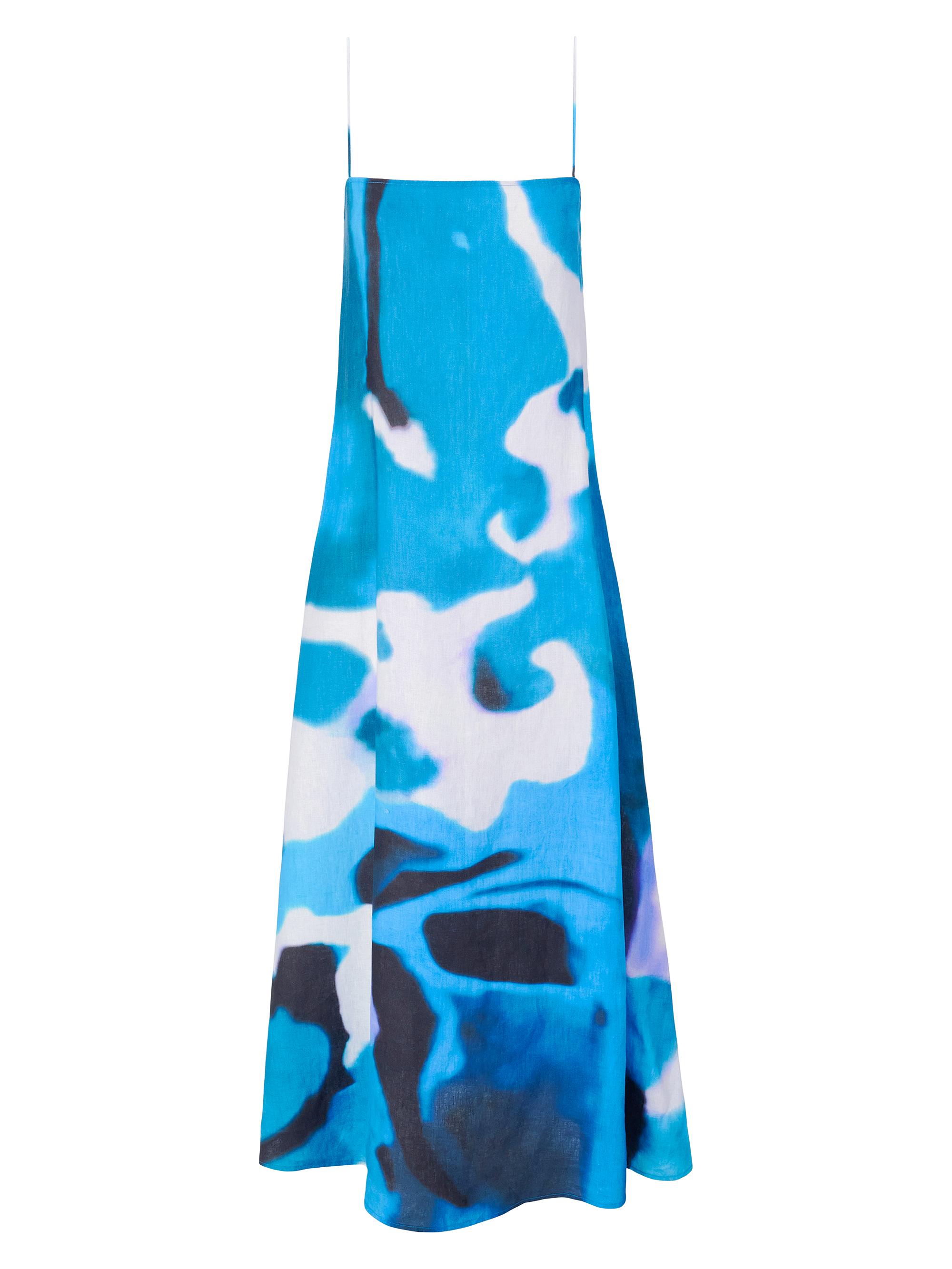 Staud Women's Laura Printed Linen Maxi Dress - Blue Haze