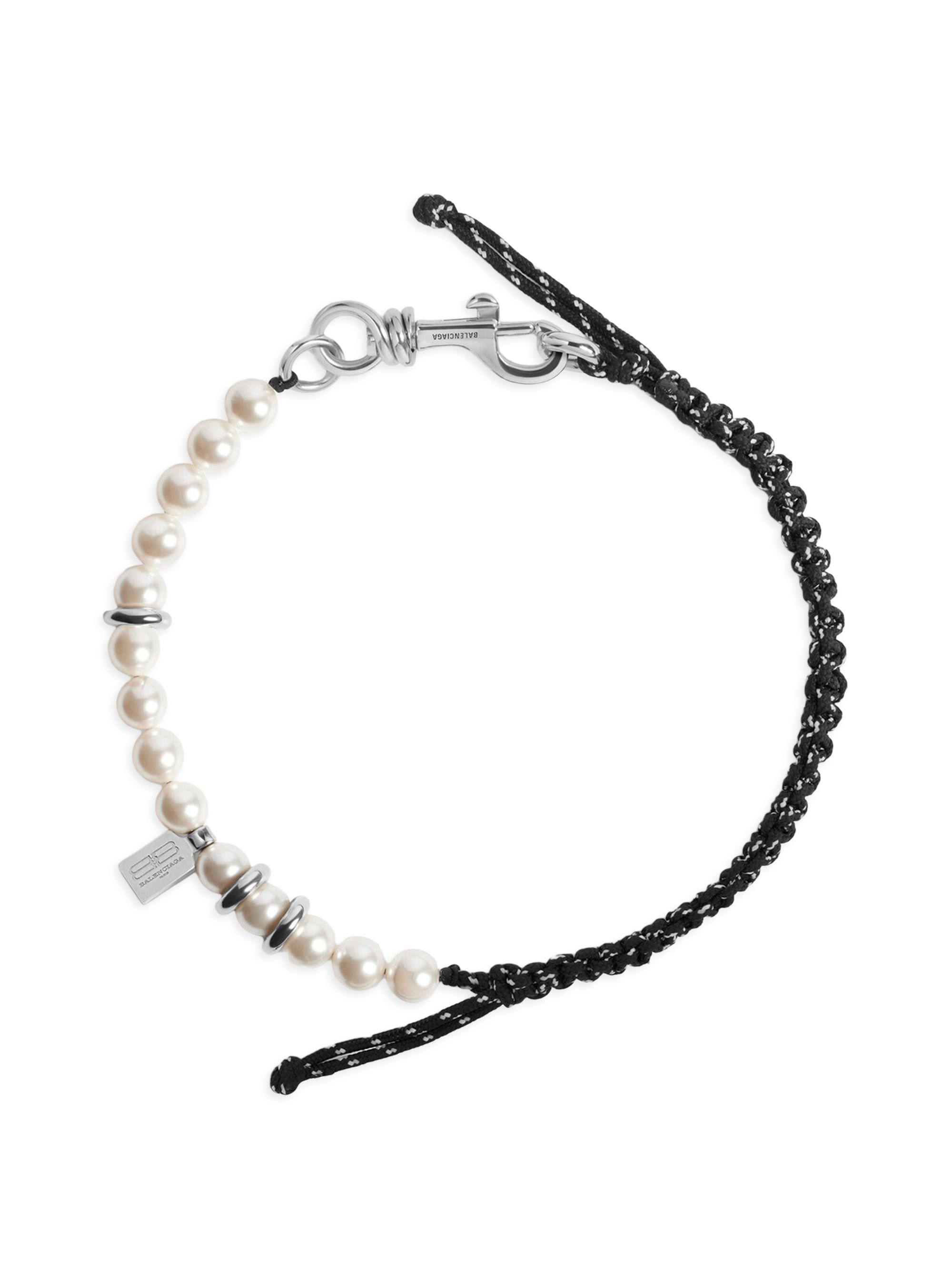 Balenciaga Men's Malibu Pearl Bracelet and Choker - Black White Shiny Silver