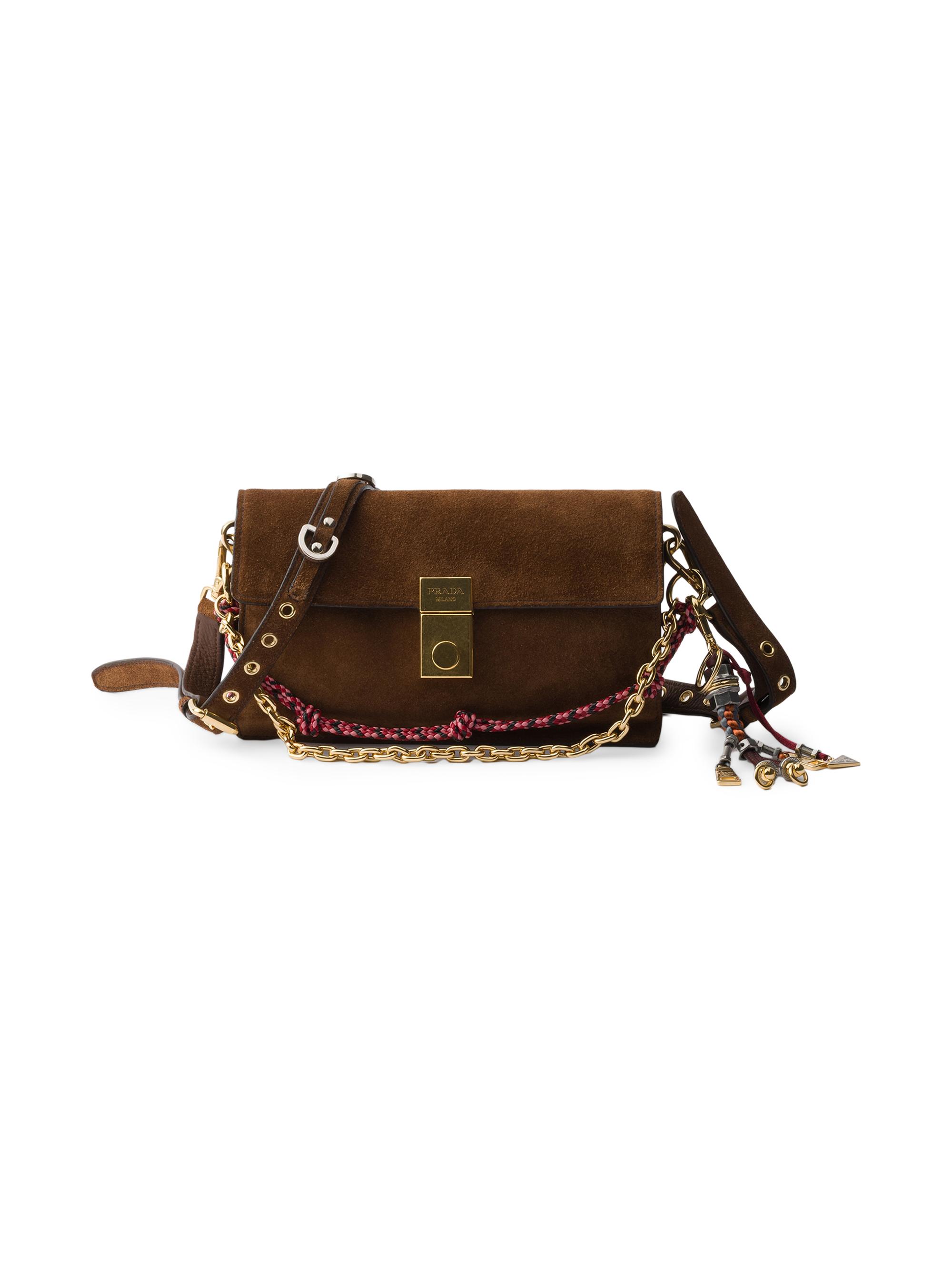 Prada Women's Soft Sound  Suede Shoulder Bag - Brown