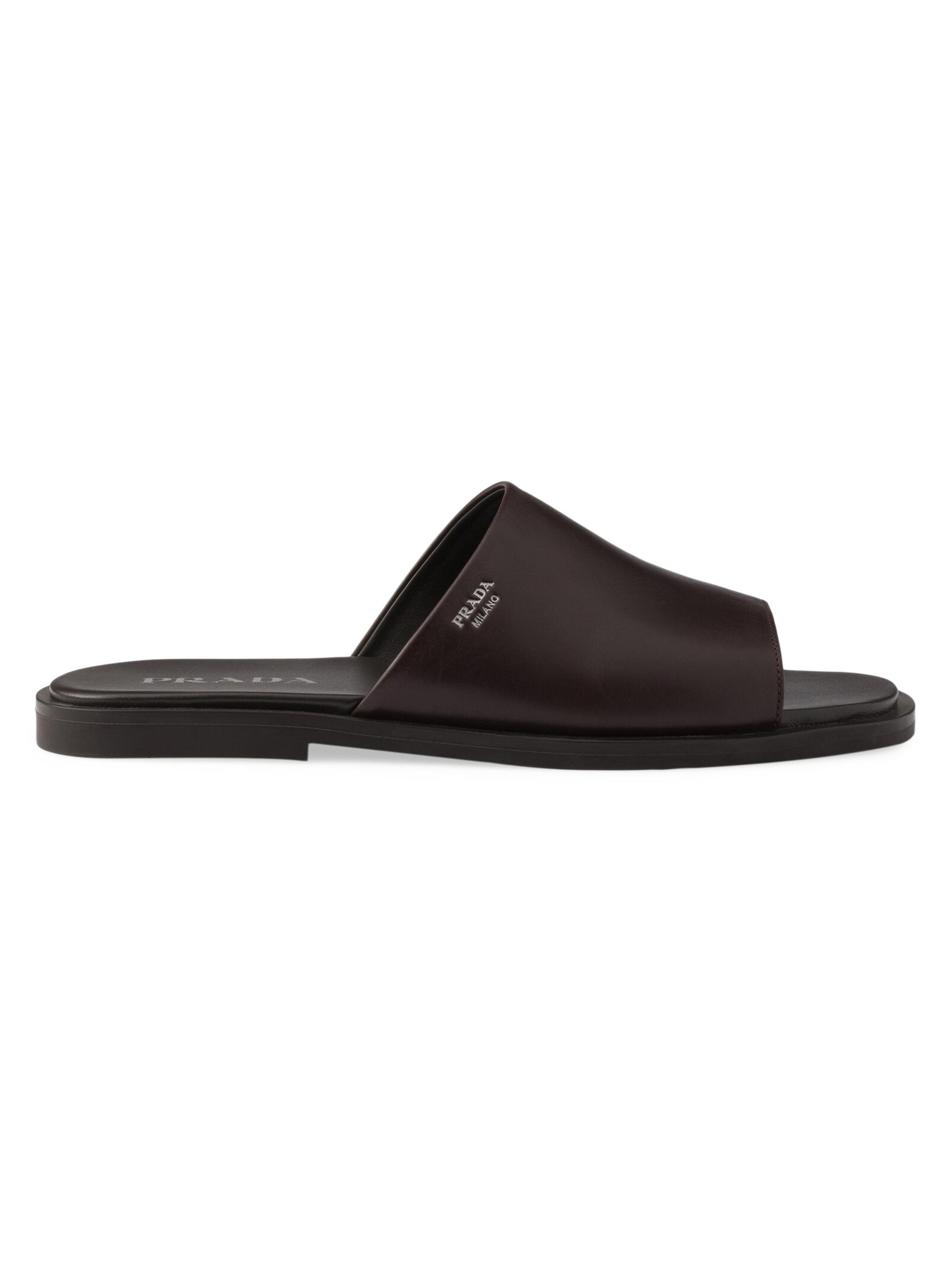 Prada Men's Leather Slides - Brown